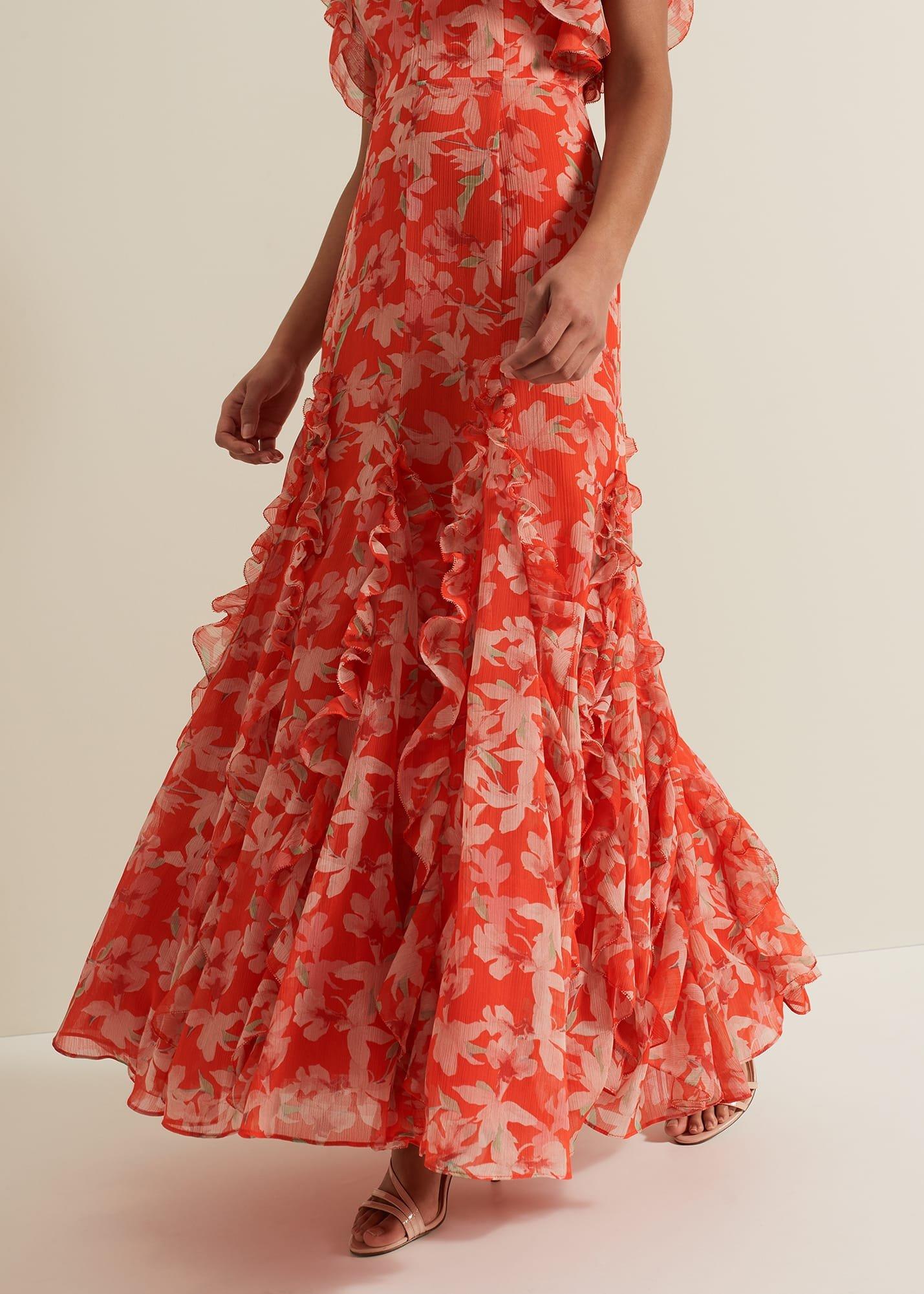 Gaby Floral Print Ruffle Maxi Dress | Phase Eight UK |