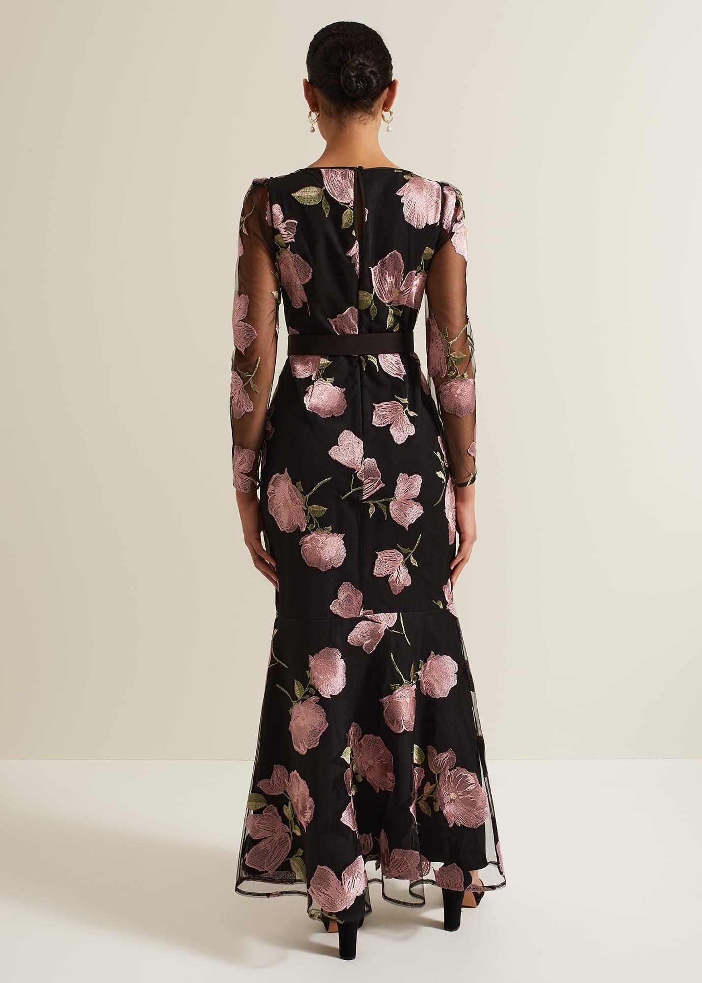 Genny Floral Print Embroidered Maxi Dres