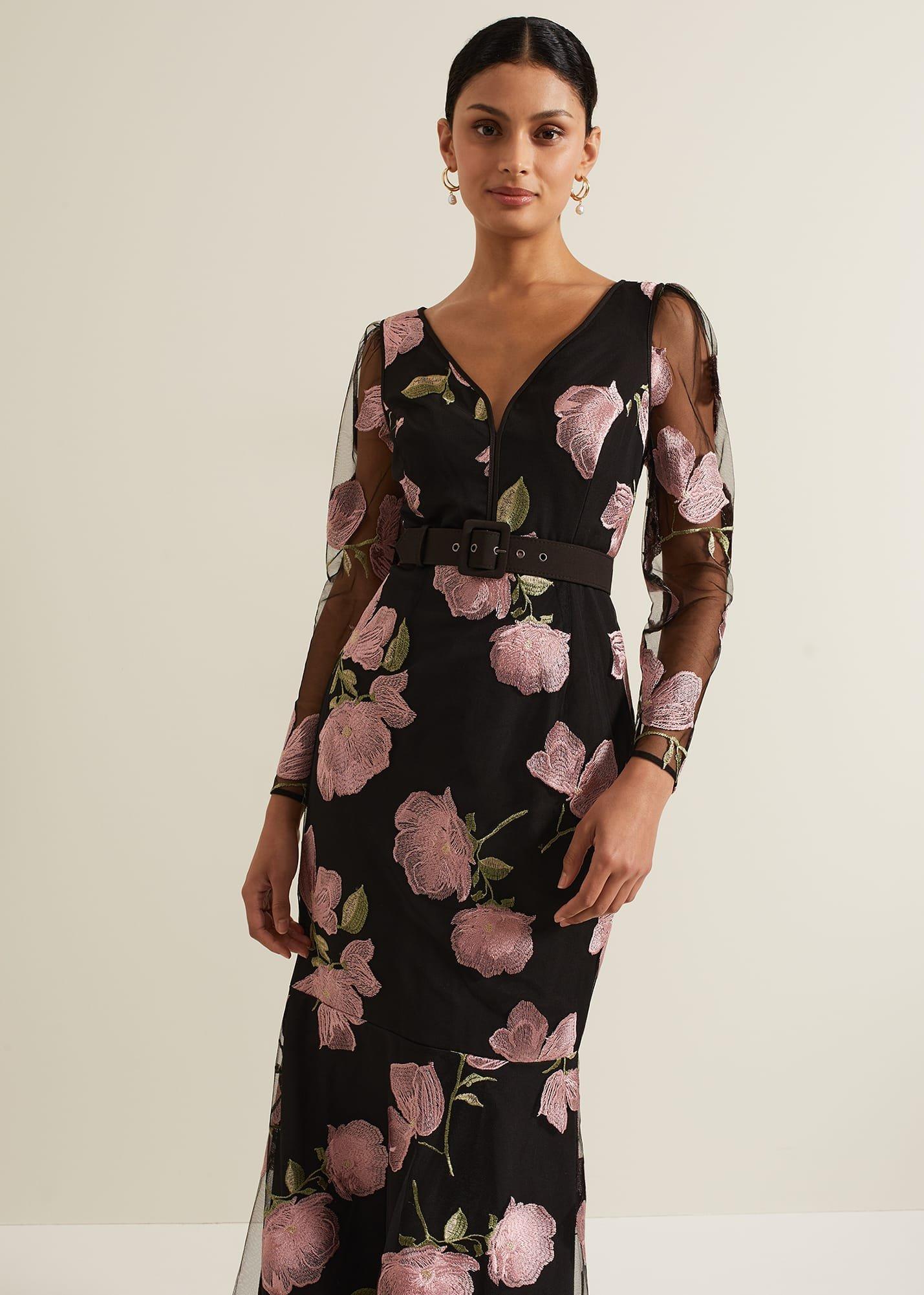 Genny Floral Print Embroidered Maxi Dres