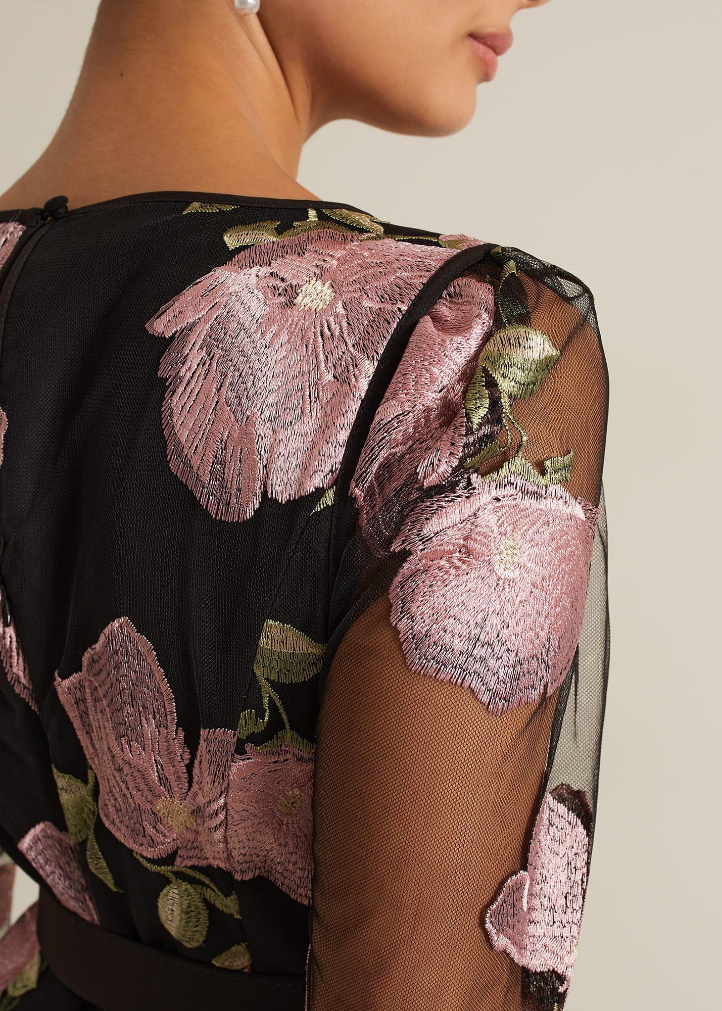 Genny Floral Print Embroidered Maxi Dres