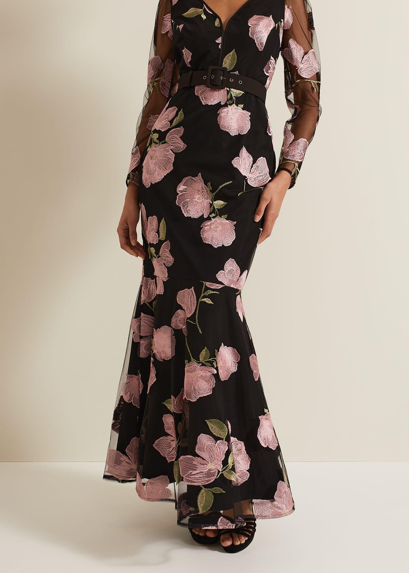 Genny Floral Print Embroidered Maxi Dres