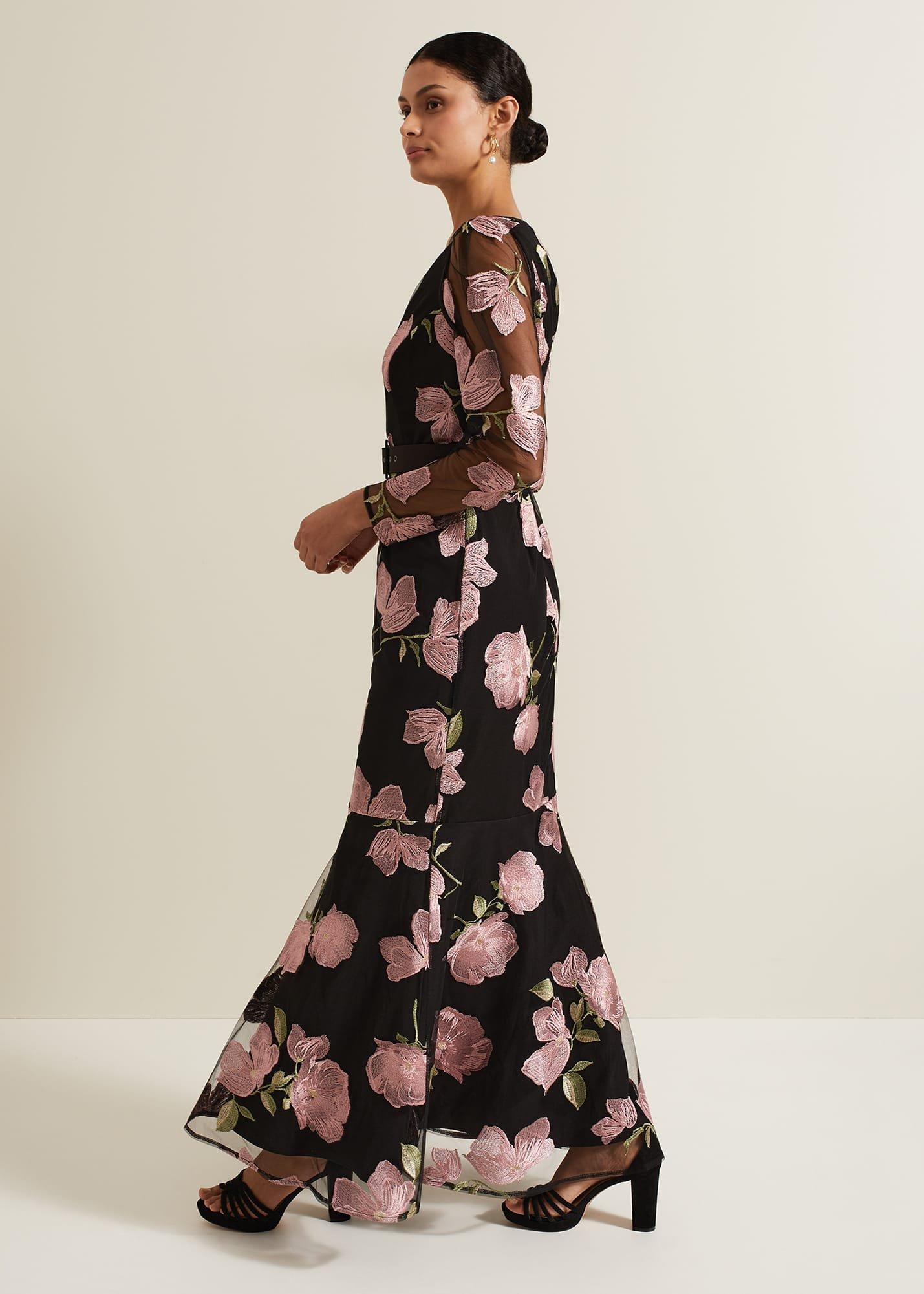 Genny Floral Print Embroidered Maxi Dres