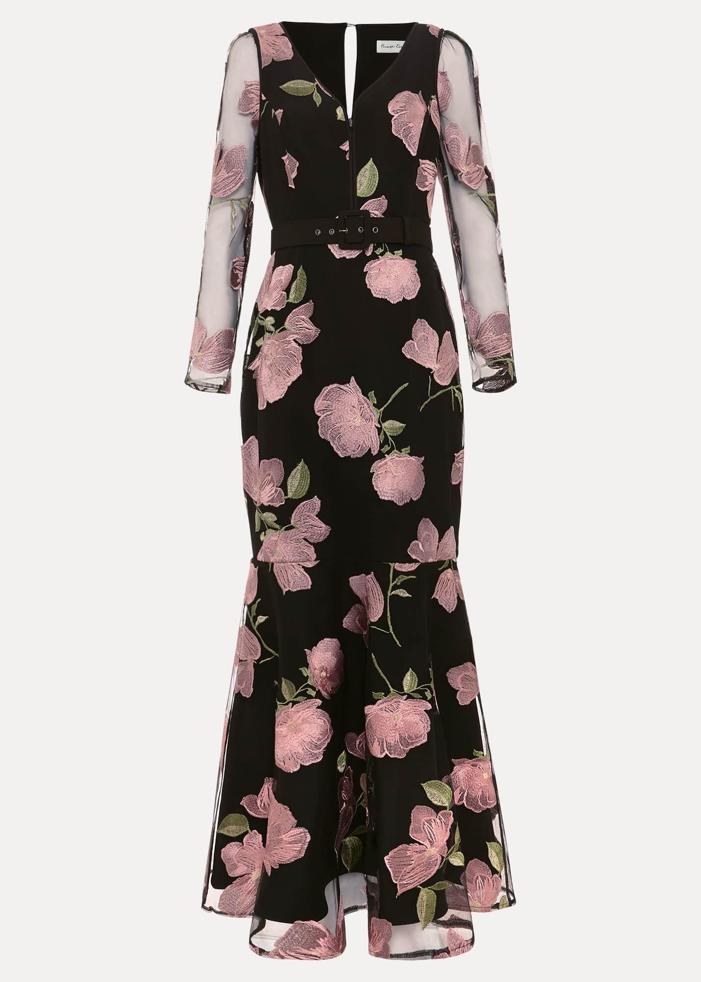 Genny Floral Print Embroidered Maxi Dres