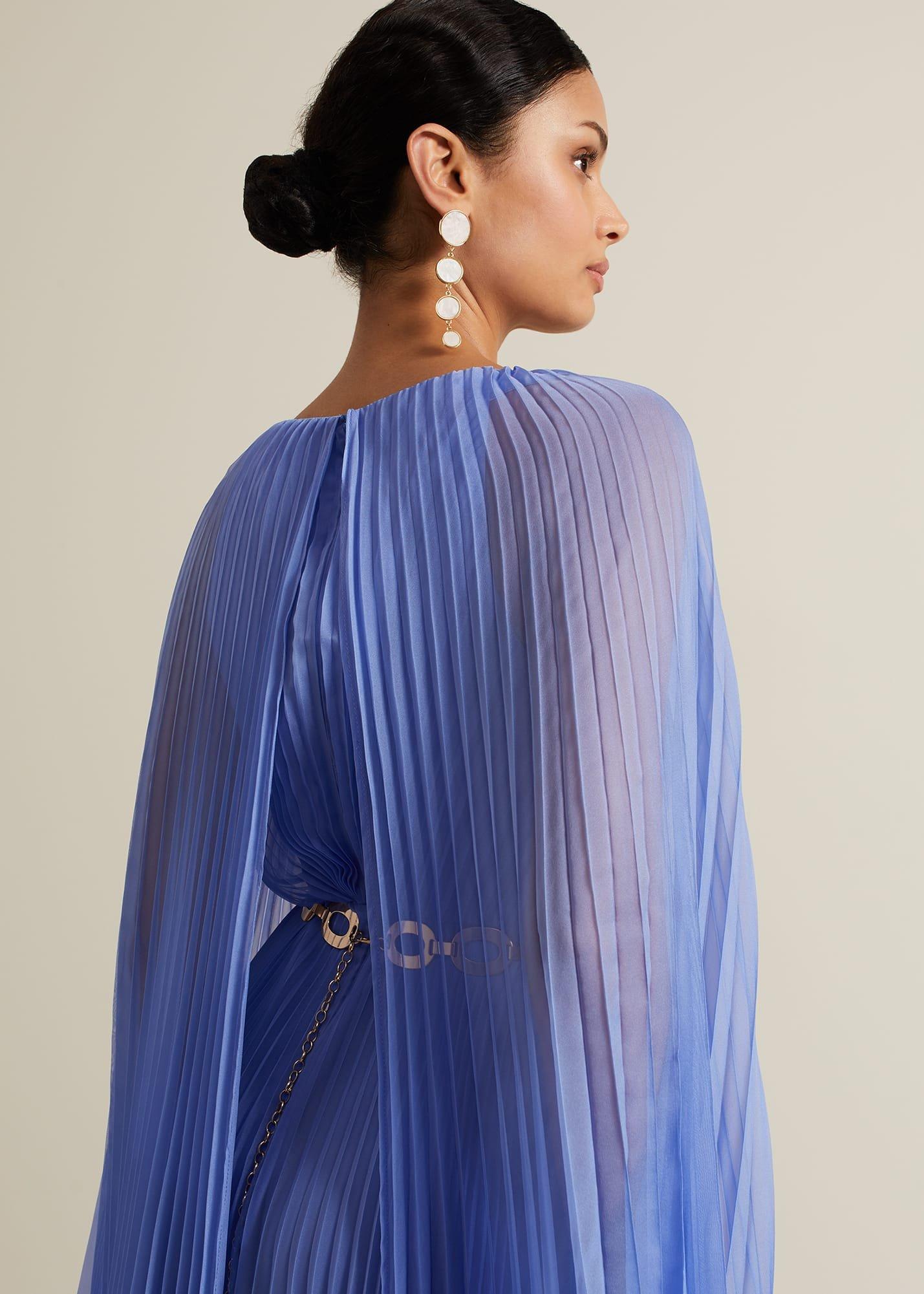 Marren Blue Chiffon Pleated Maxi Dress