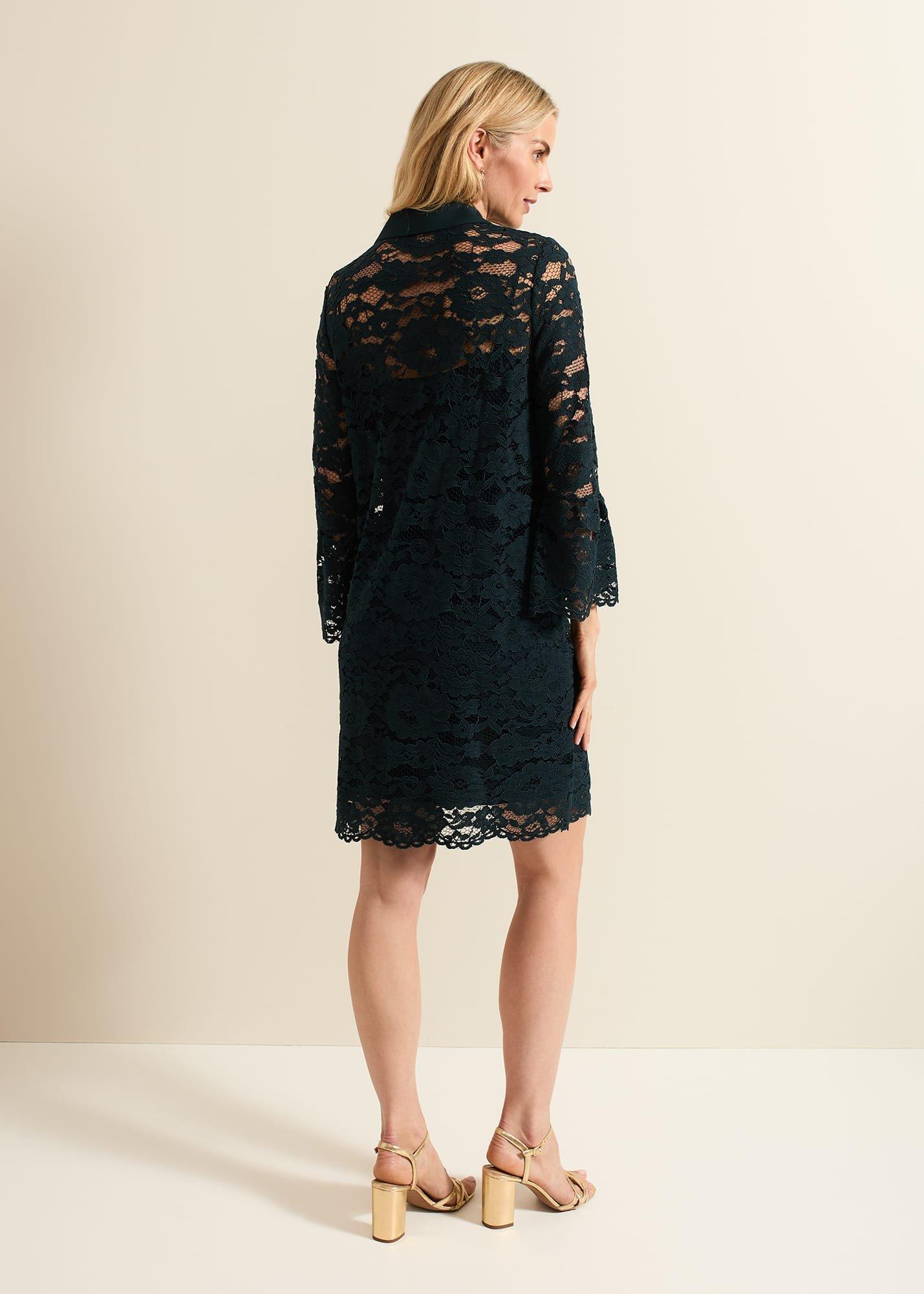 Rojina Teal Lace Shirt Dress