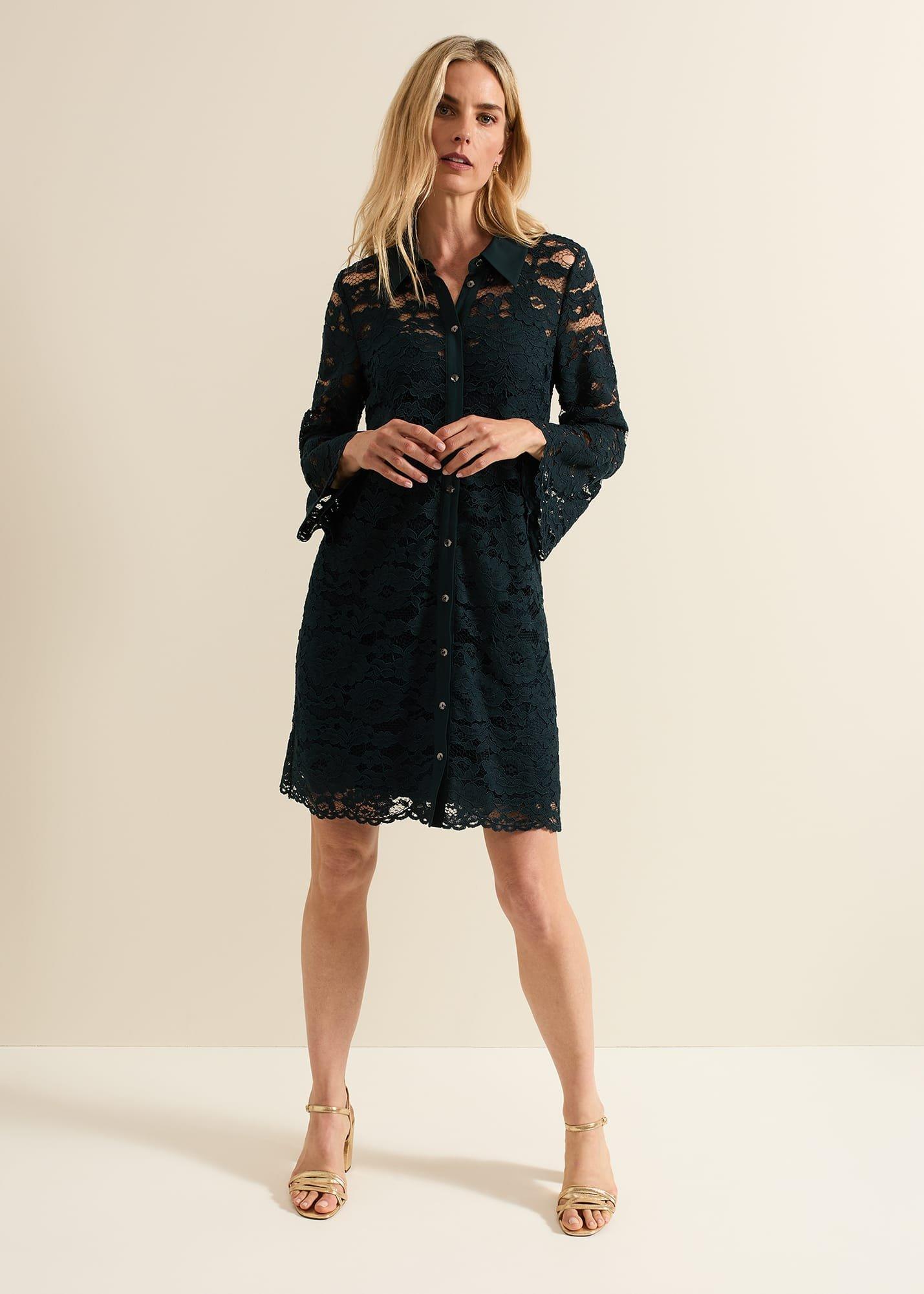 Rojina Teal Lace Shirt Dress