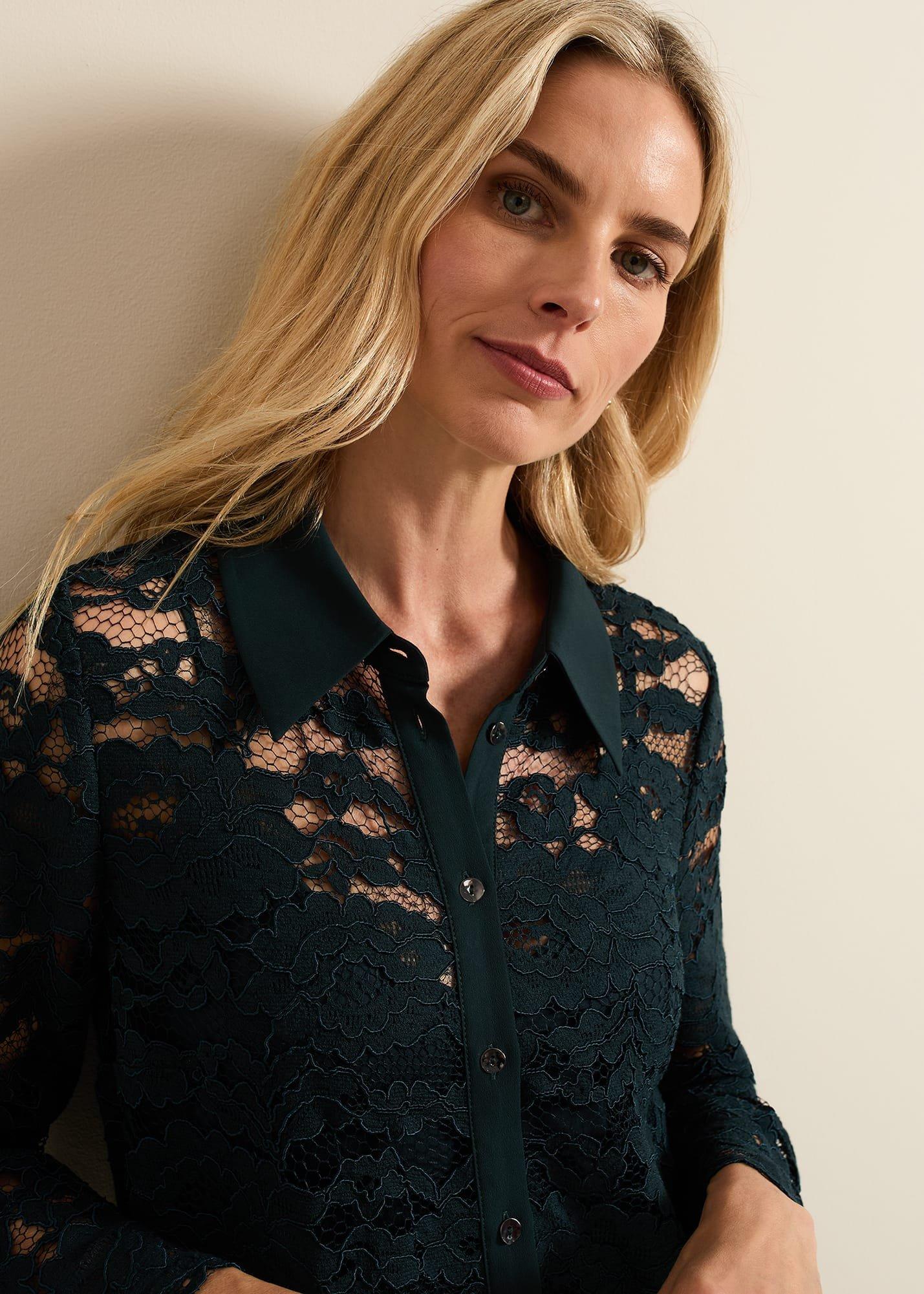 Rojina Teal Lace Shirt Dress