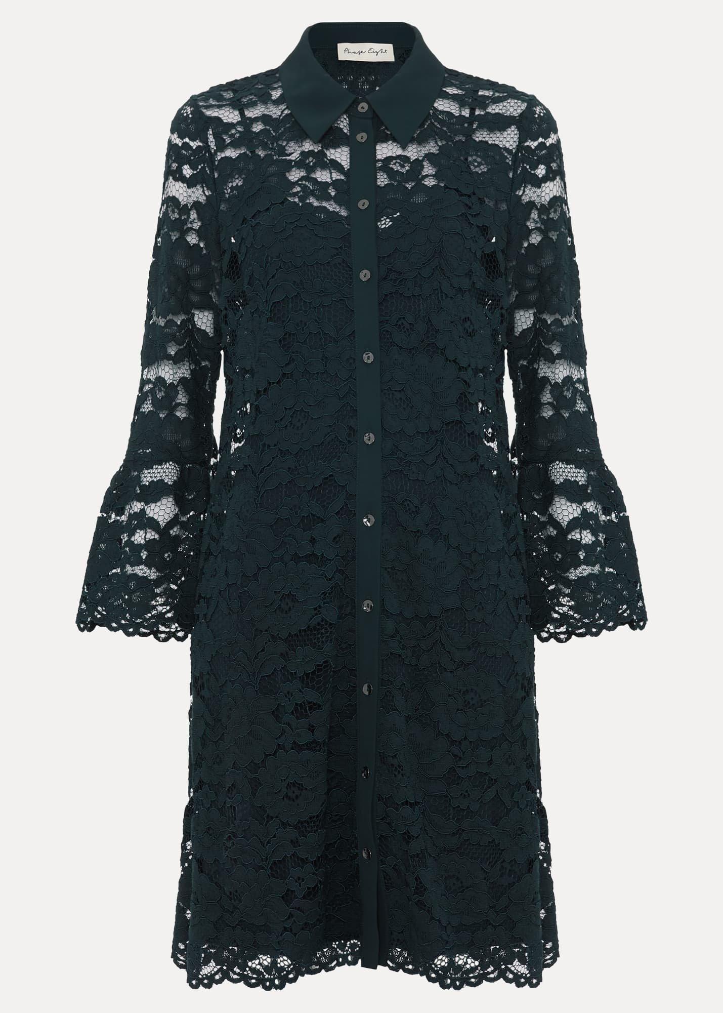 Rojina Teal Lace Shirt Dress