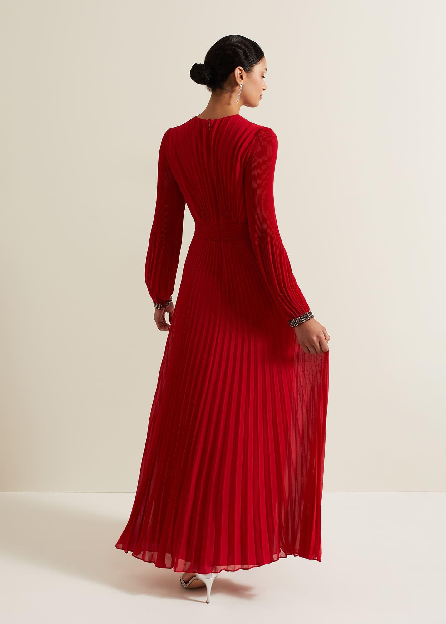 Vila Red Pleated Maxi Dress