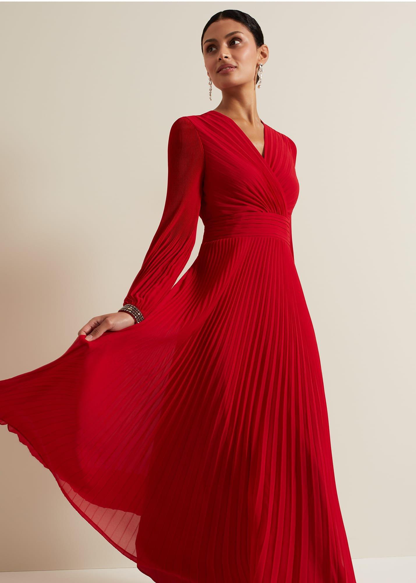 Vila Red Pleated Maxi Dress