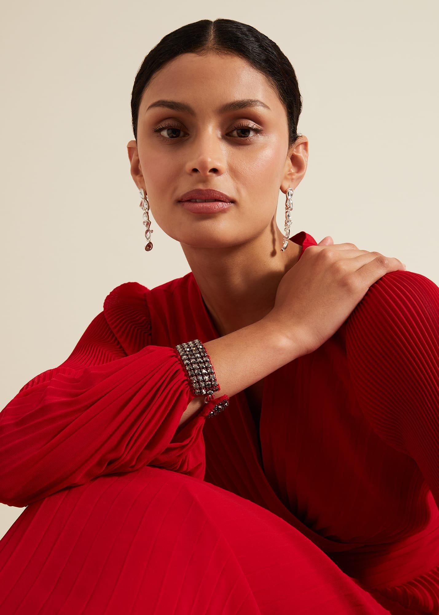 Vila Red Pleated Maxi Dress
