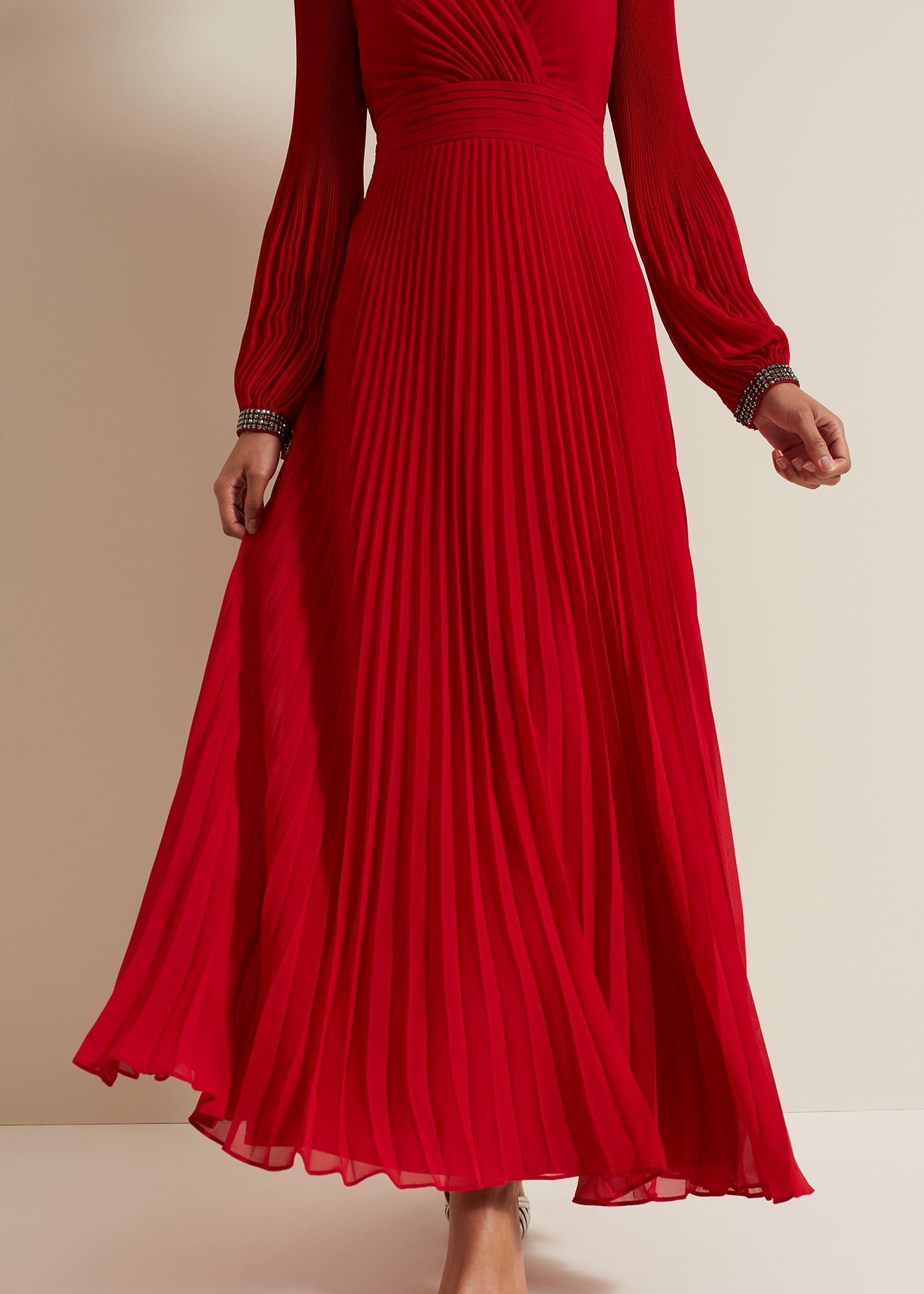 Vila Red Pleated Maxi Dress
