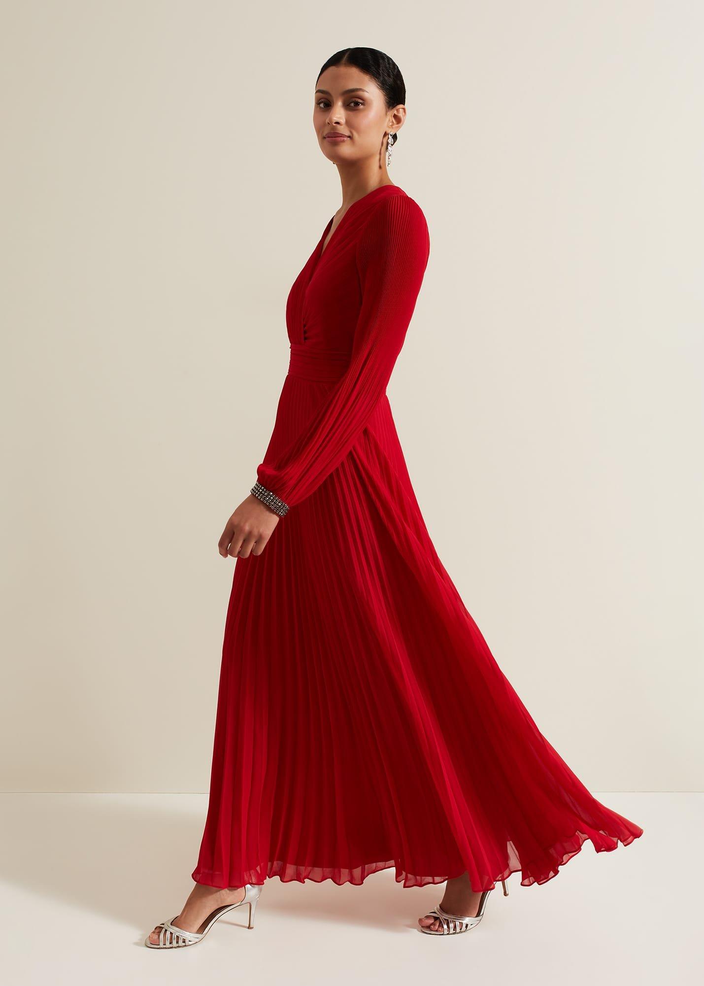 Vila Red Pleated Maxi Dress