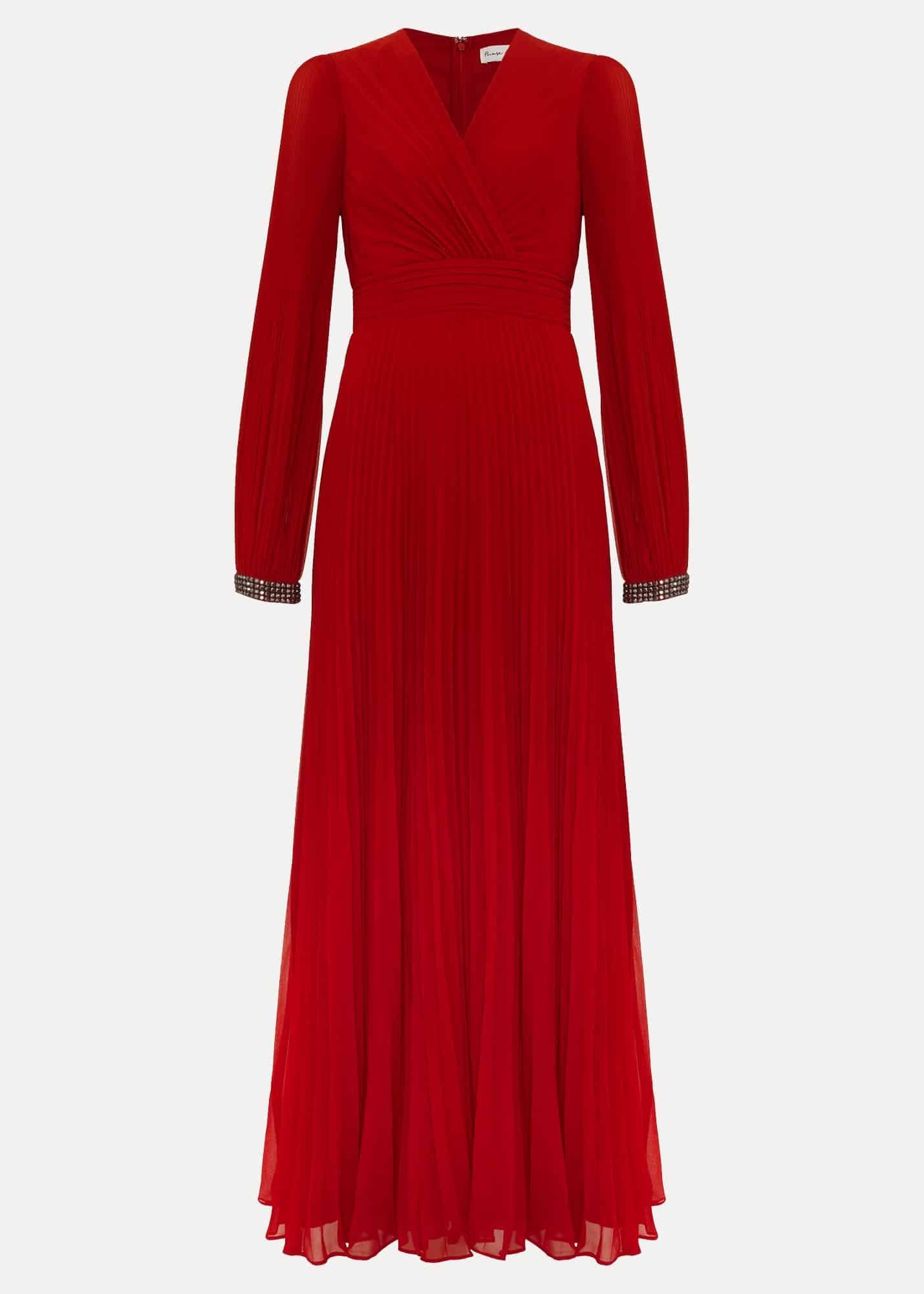 Vila Red Pleated Maxi Dress
