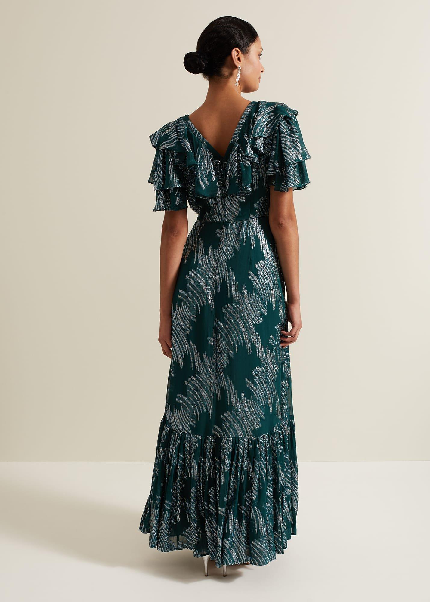 Marzia Teal Fil Coupe Maxi Dress