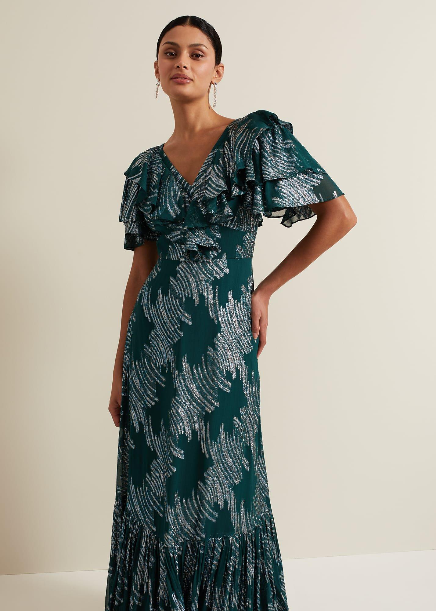 Marzia Teal Fil Coupe Maxi Dress