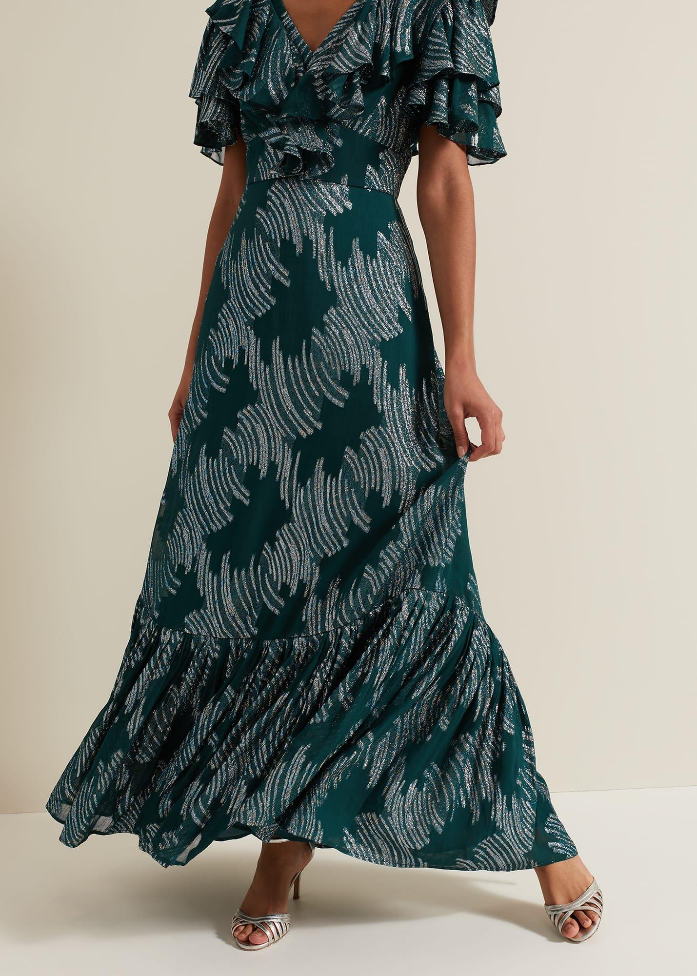 Marzia Teal Fil Coupe Maxi Dress