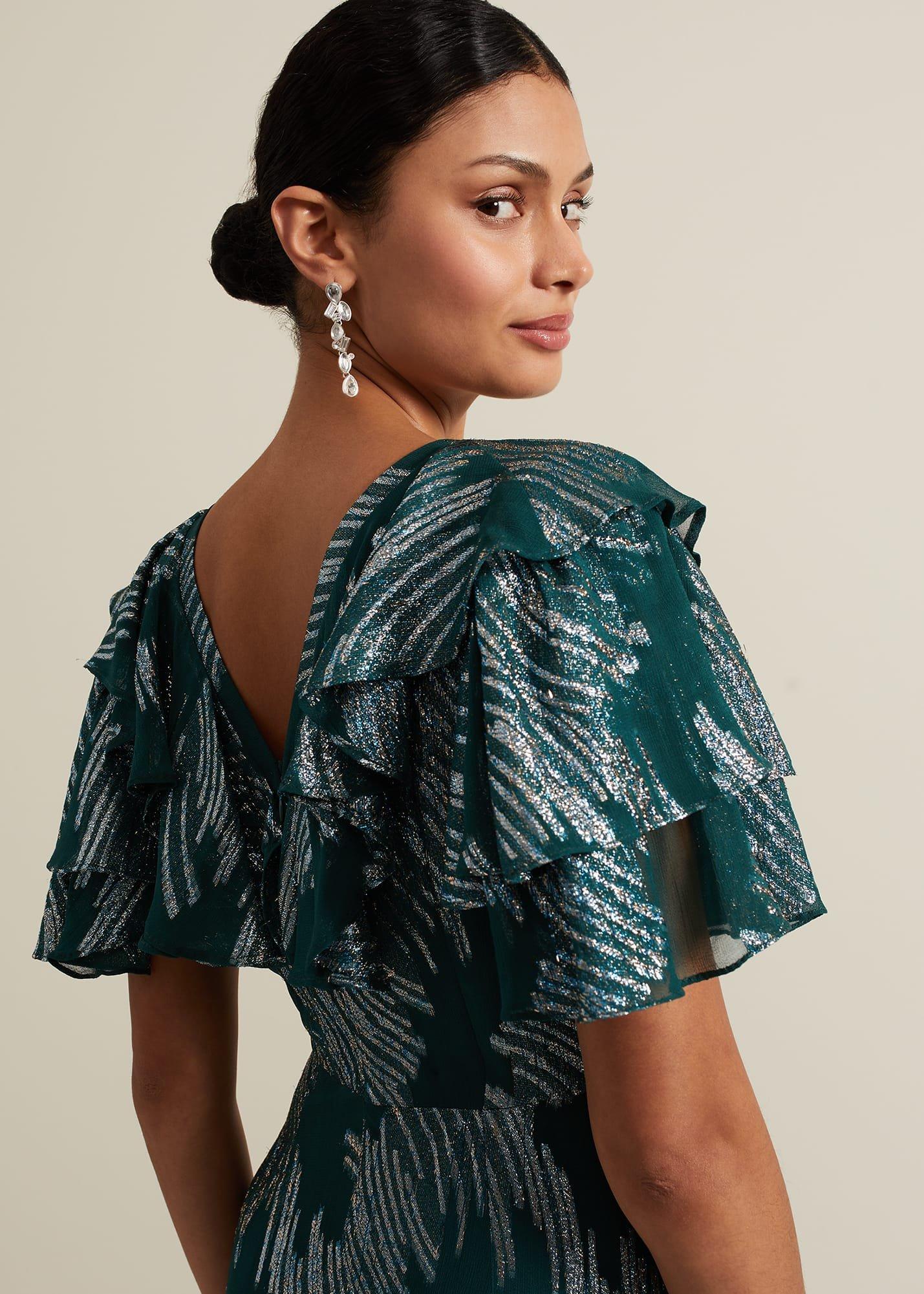 Marzia Teal Fil Coupe Maxi Dress