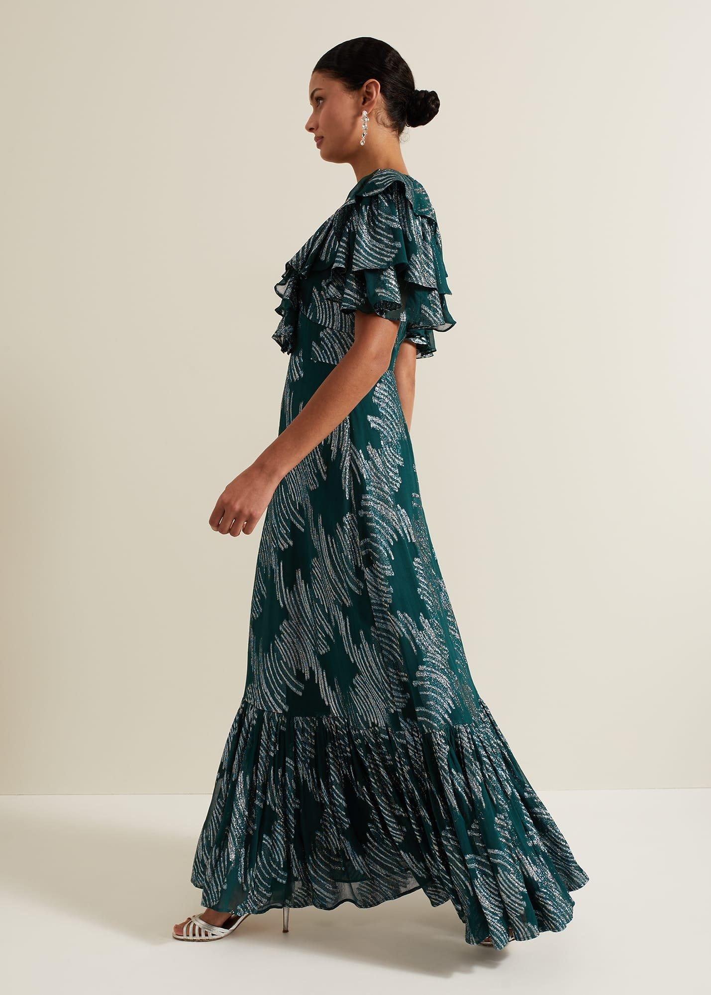 Marzia Teal Fil Coupe Maxi Dress