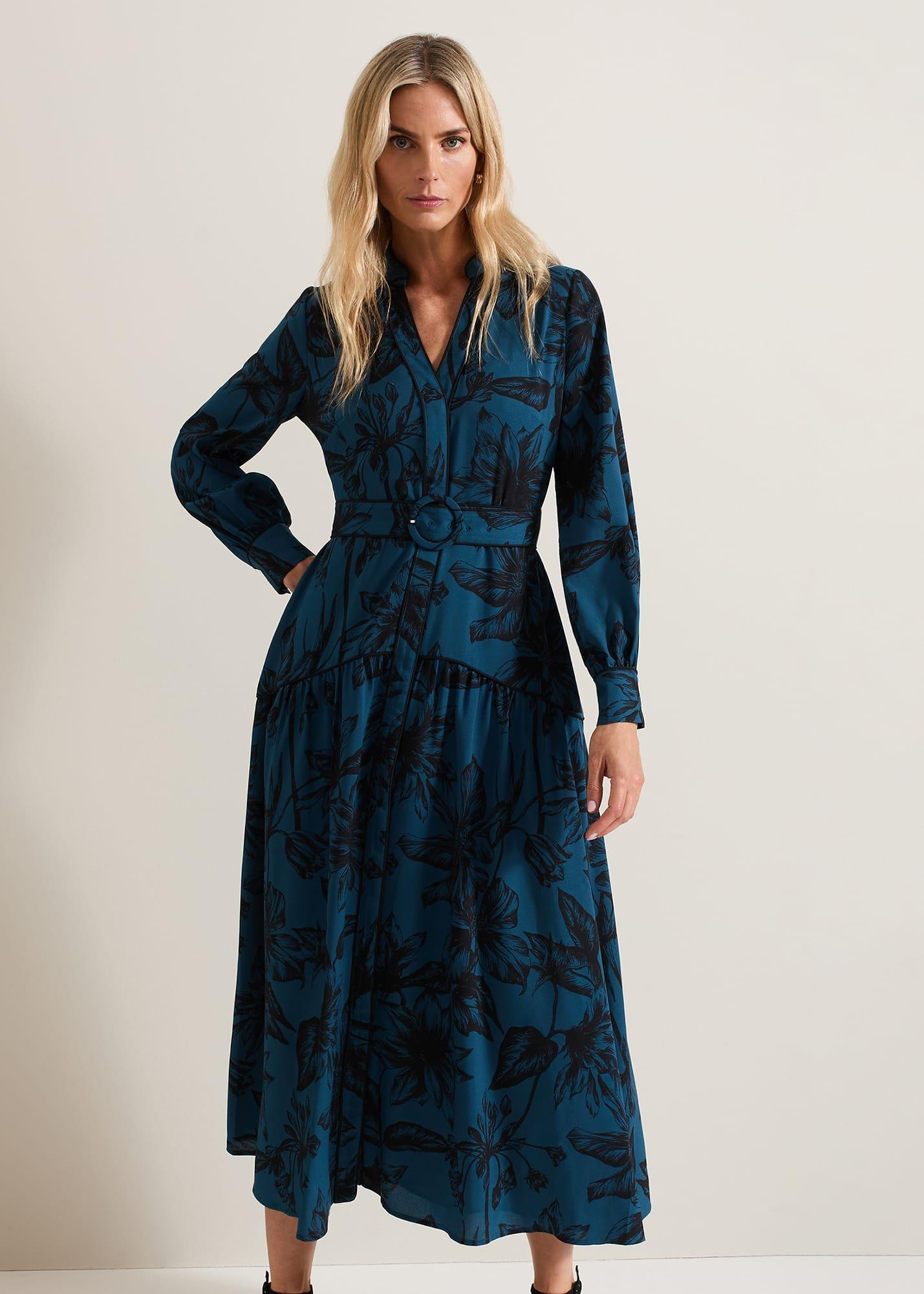 Shakira Teal Floral Midaxi Dress