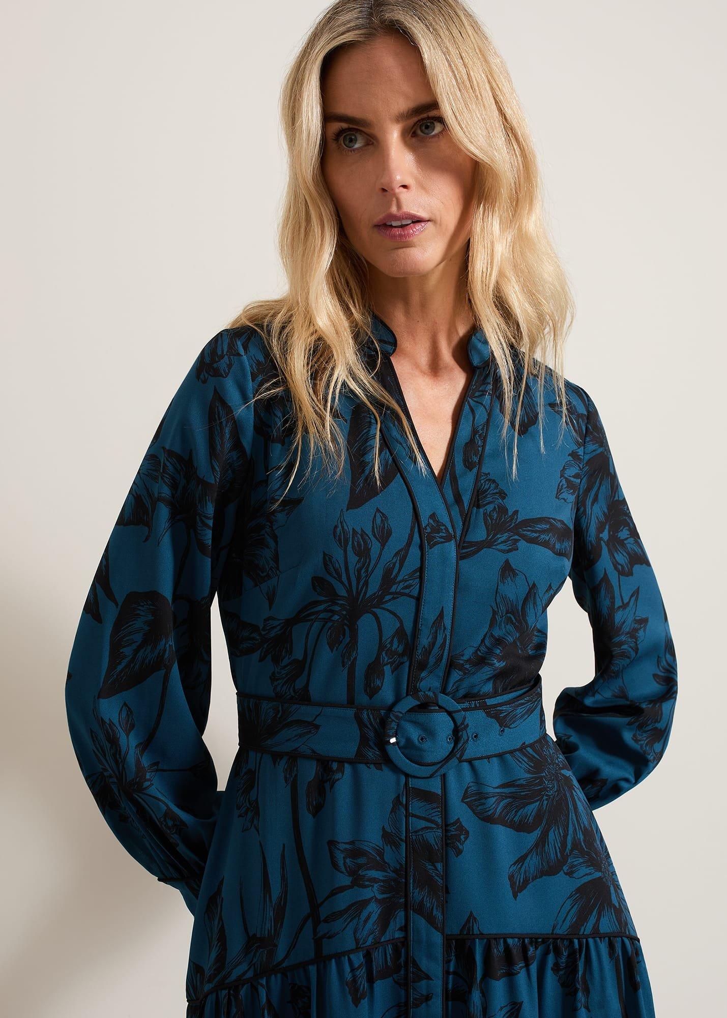 Shakira Teal Floral Midaxi Dress