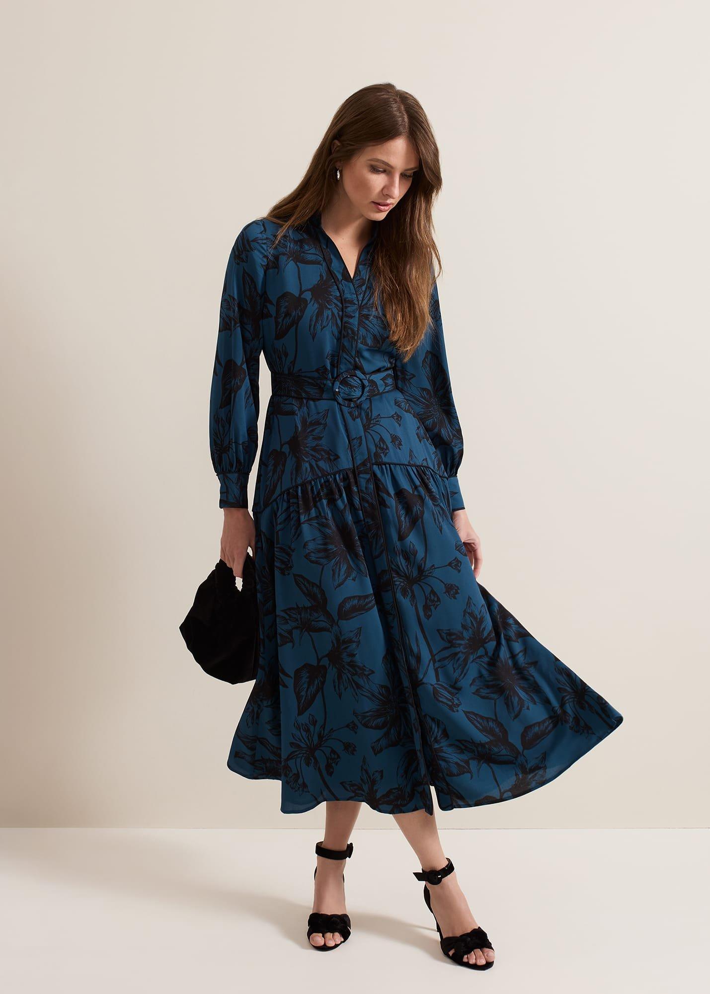Petite Shakira Teal Floral Midaxi Dress