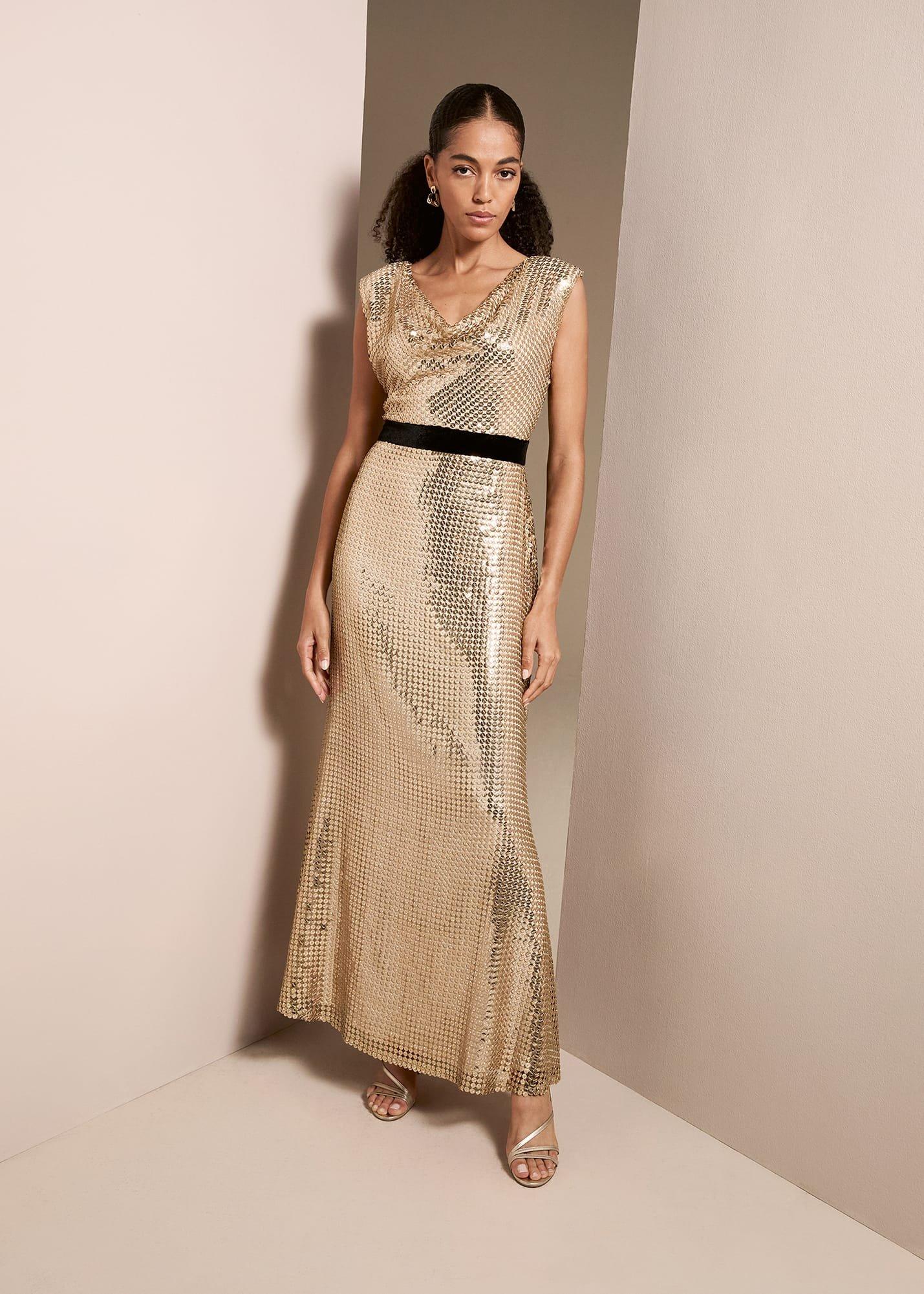 Jamae Gold Sequin Maxi Dress