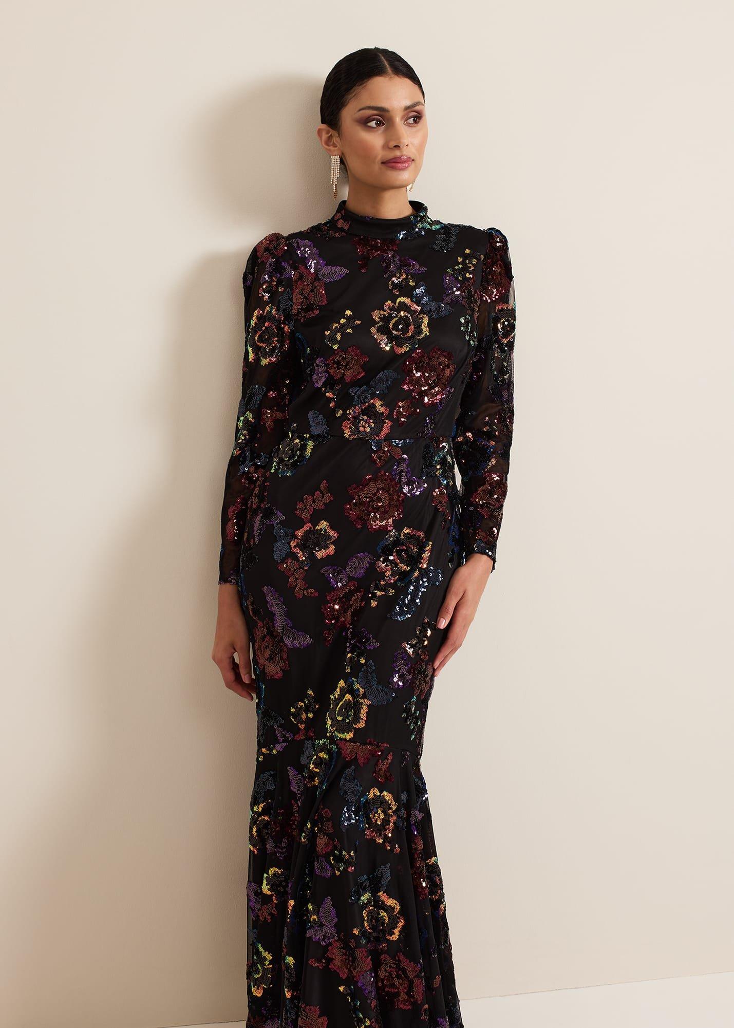 ${product-id}-Lelo Sequin Long Sleeved Maxi Dress-Black/Multi-${view-type}