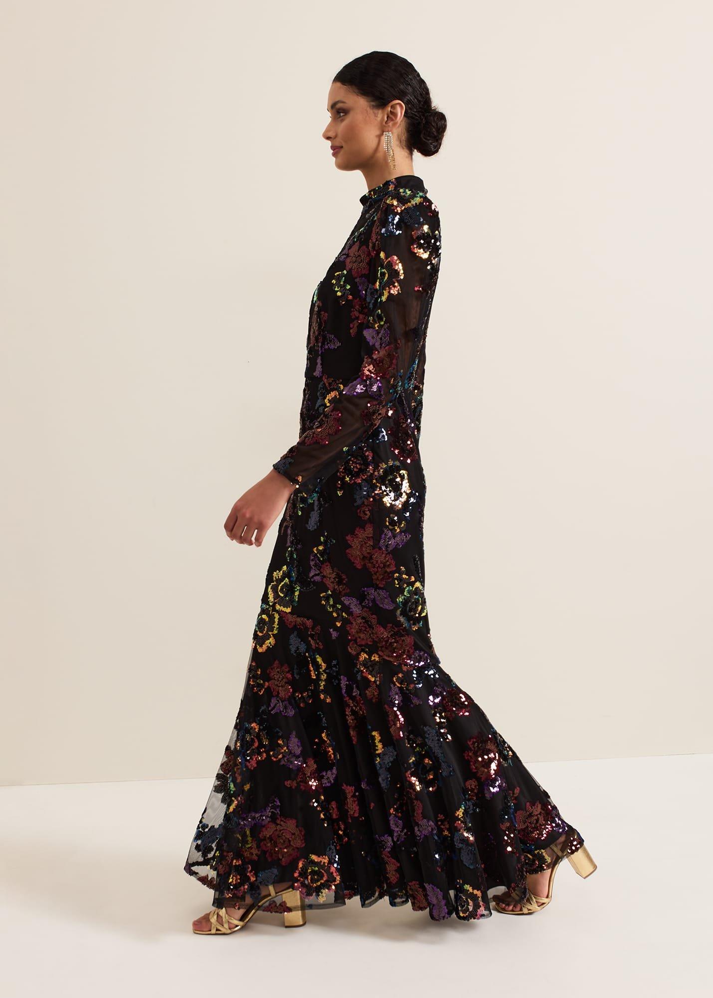 ${product-id}-Lelo Sequin Long Sleeved Maxi Dress-Black/Multi-${view-type}