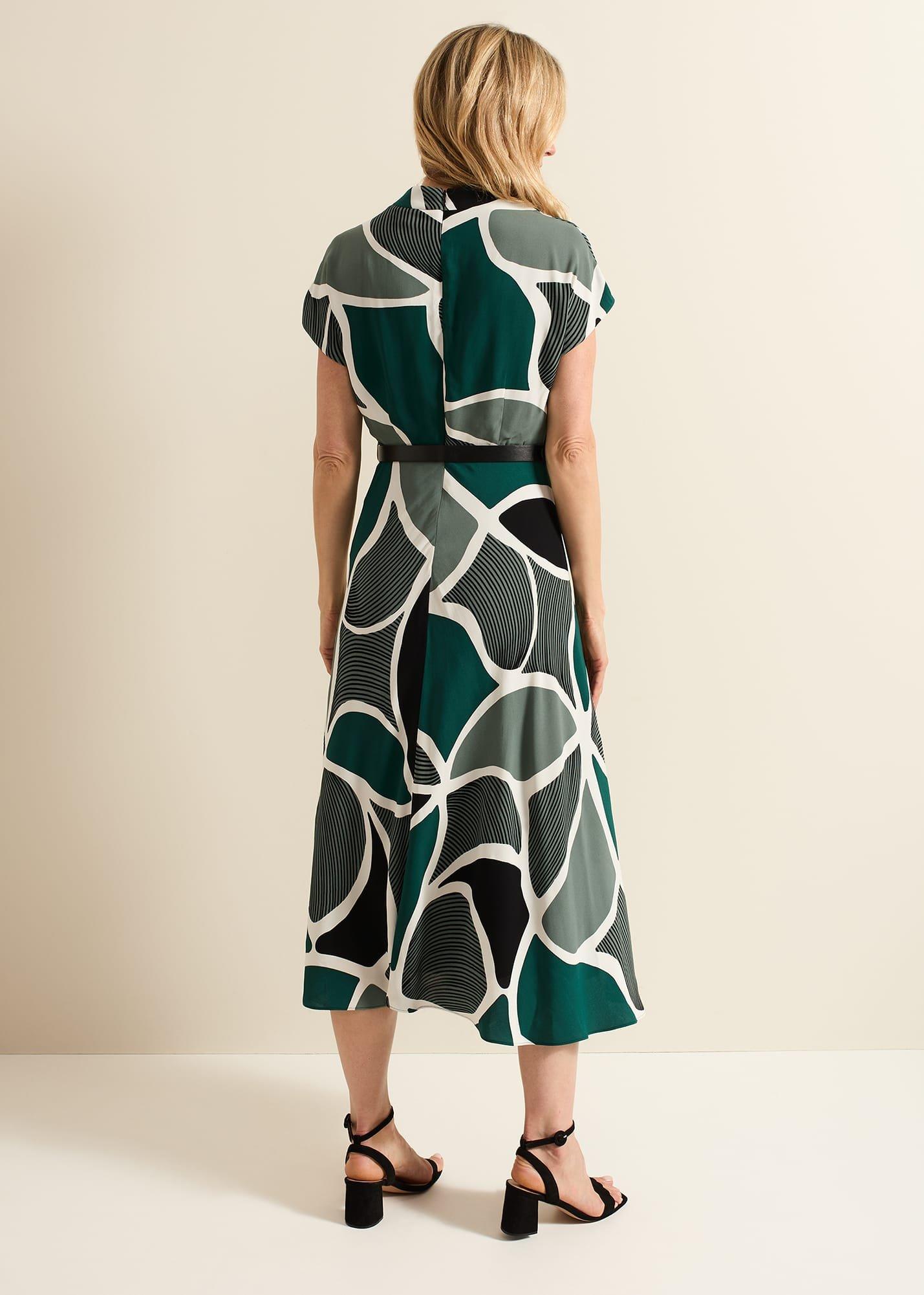 Zaynab Green Swirl Cowl Neck Midi Dress