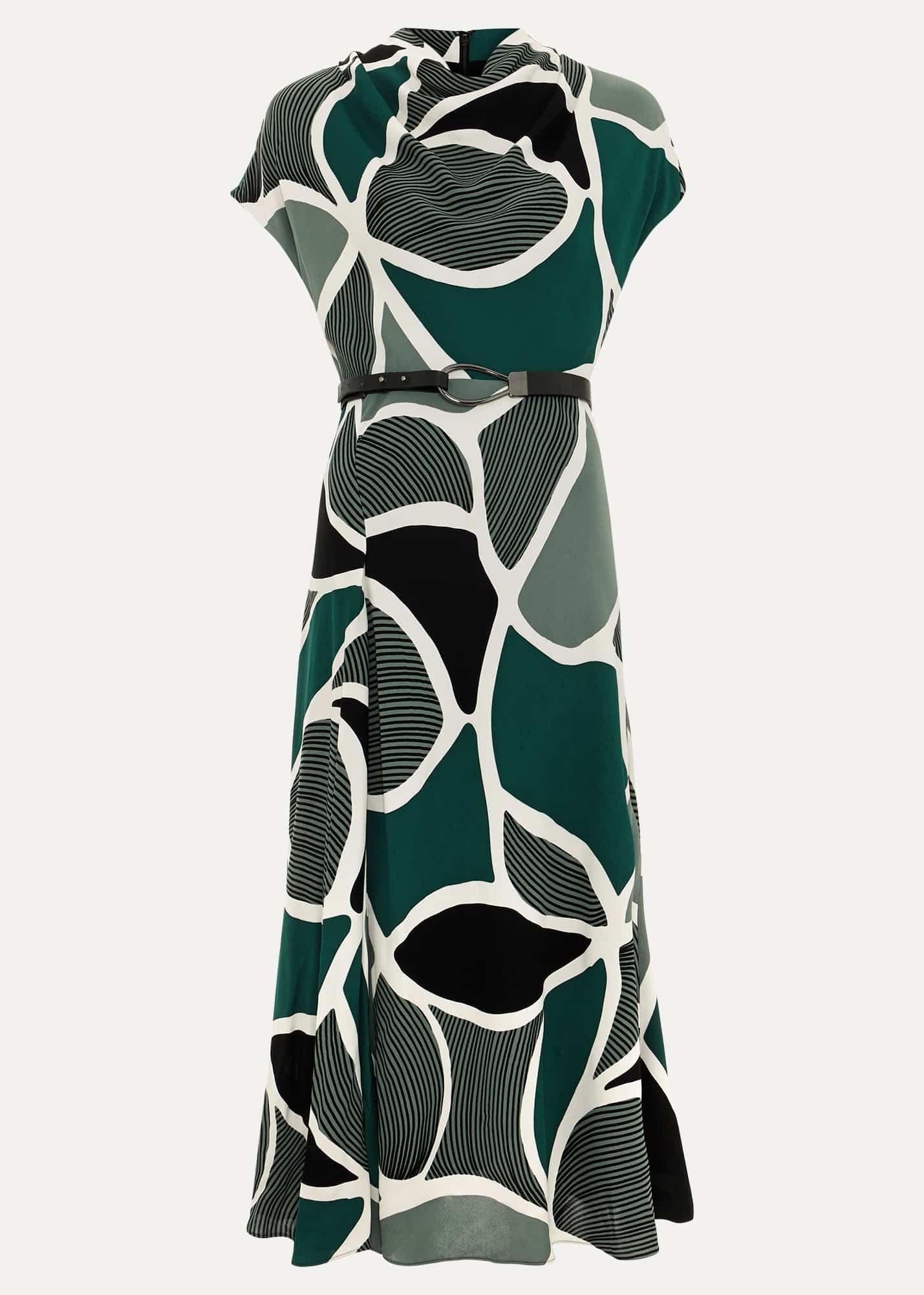 Zaynab Green Swirl Cowl Neck Midi Dress
