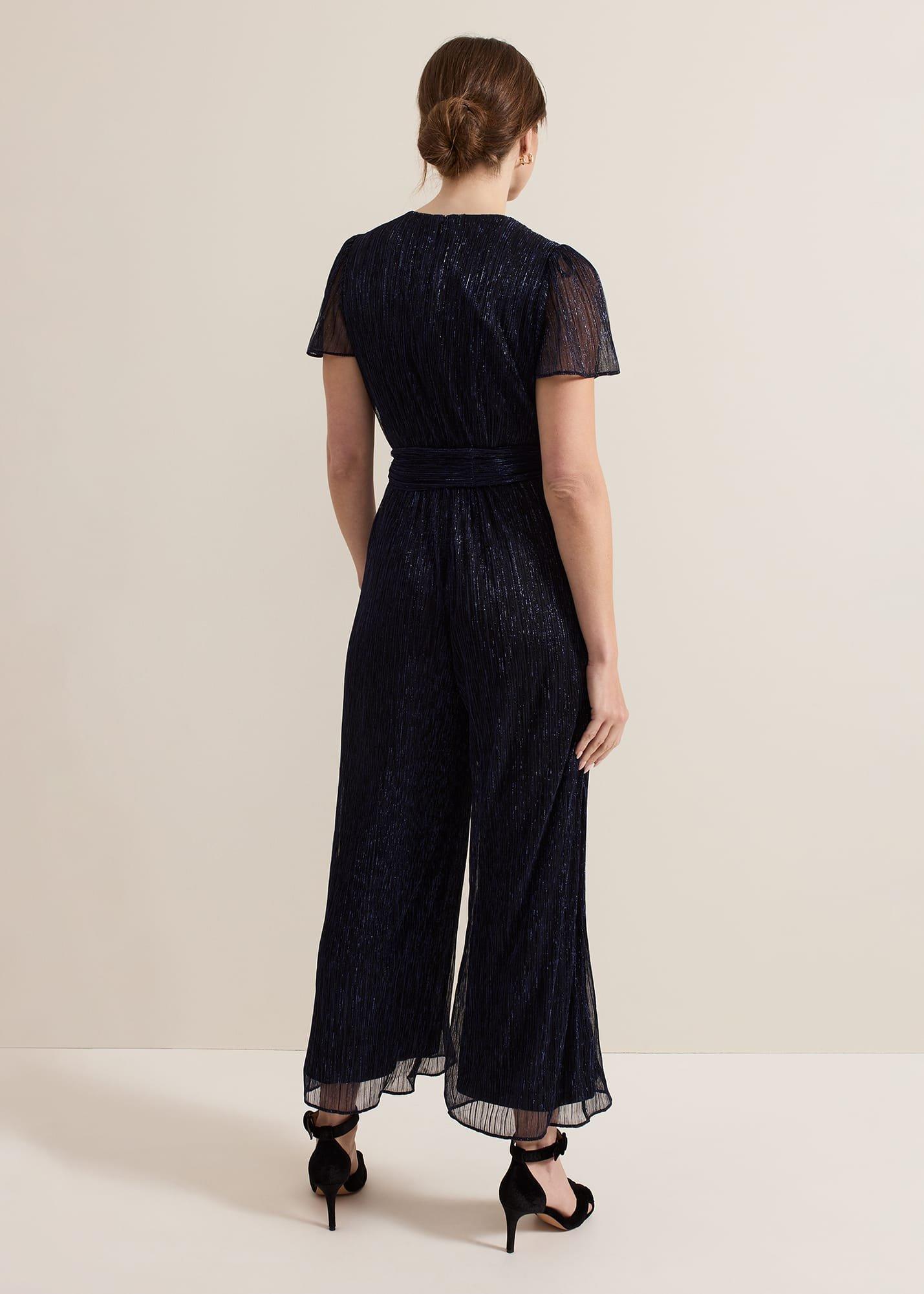 Petite Stella Blue Plisse Jumpsuit