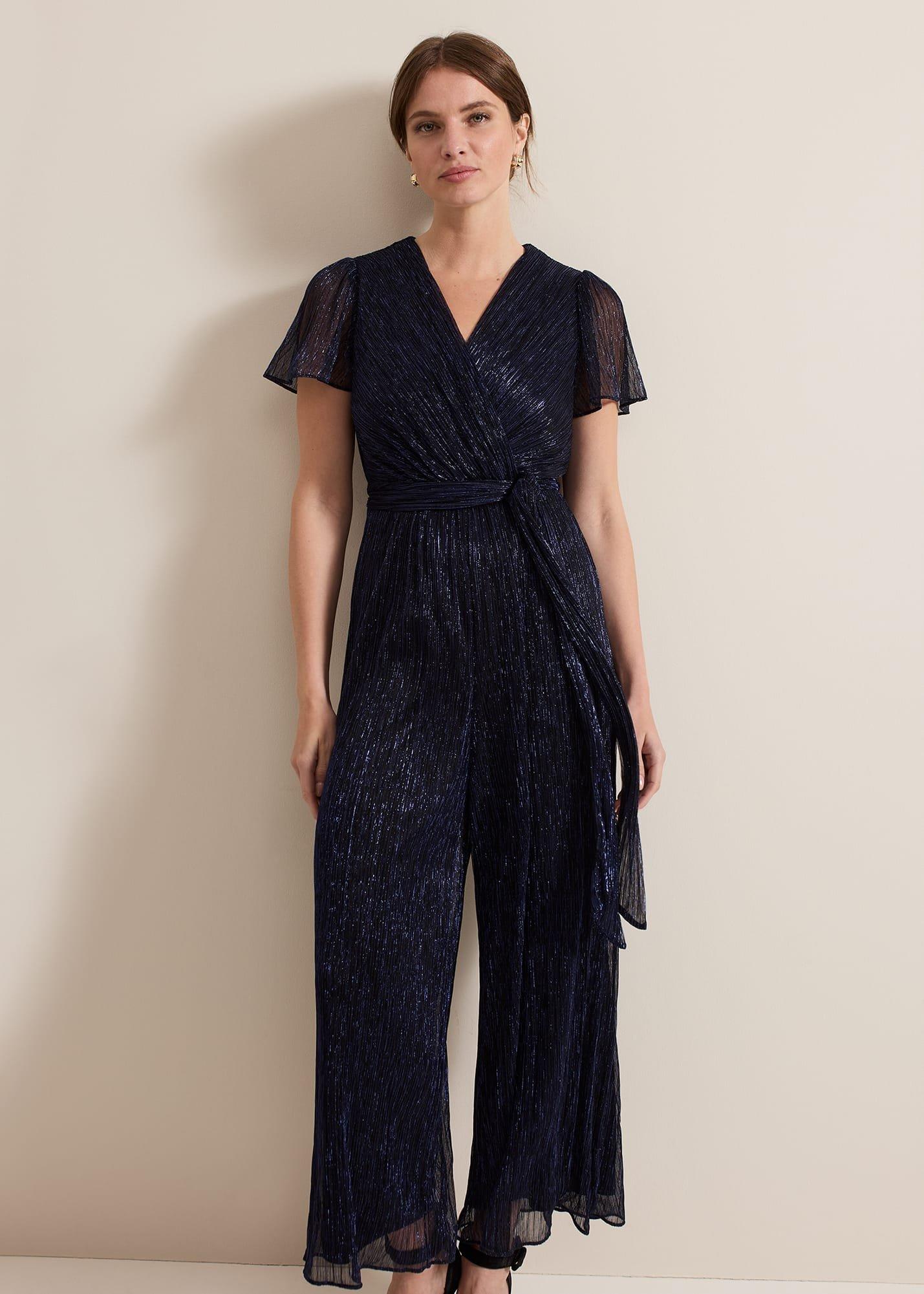 Petite Stella Blue Plisse Jumpsuit