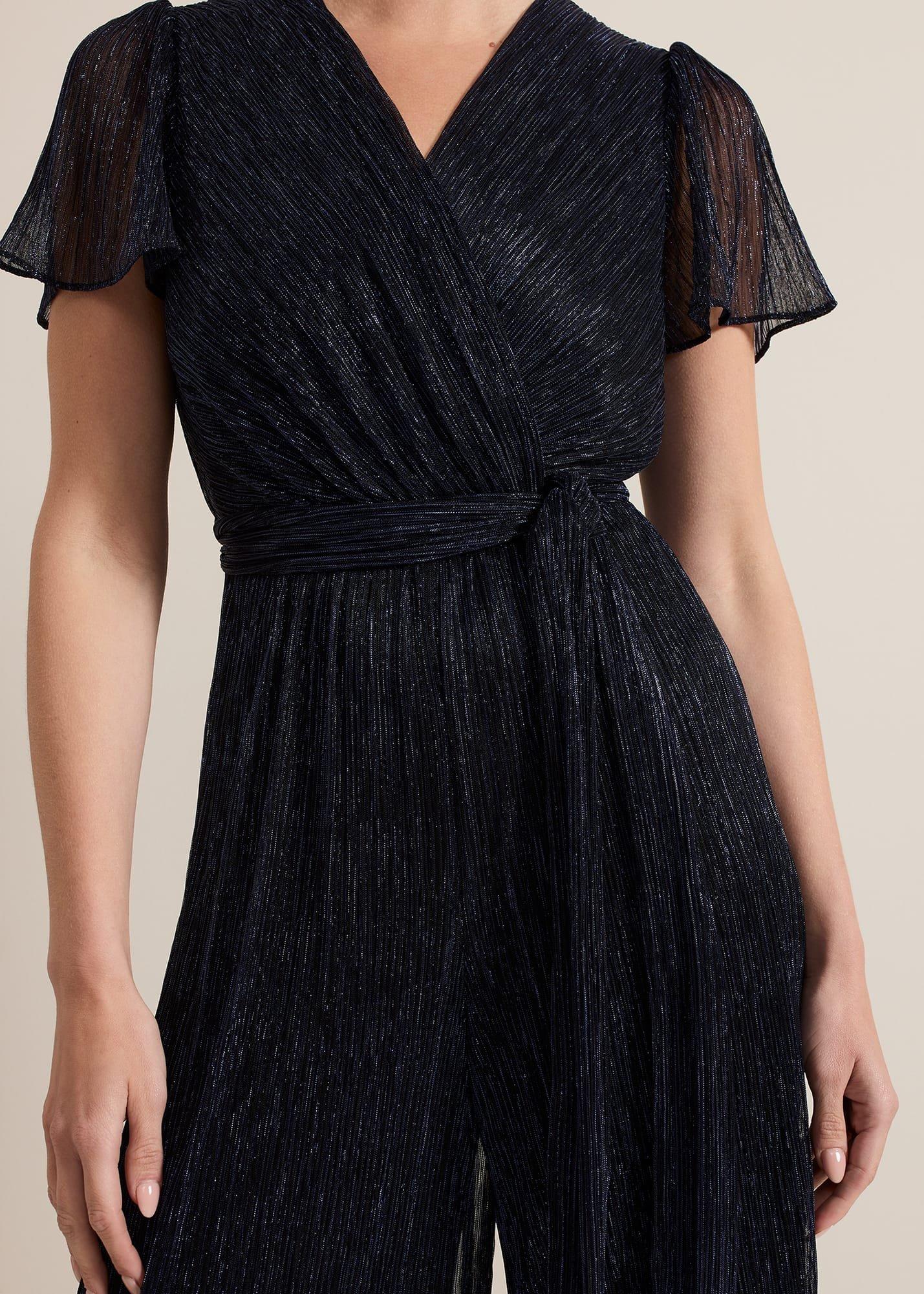 Petite Stella Blue Plisse Jumpsuit