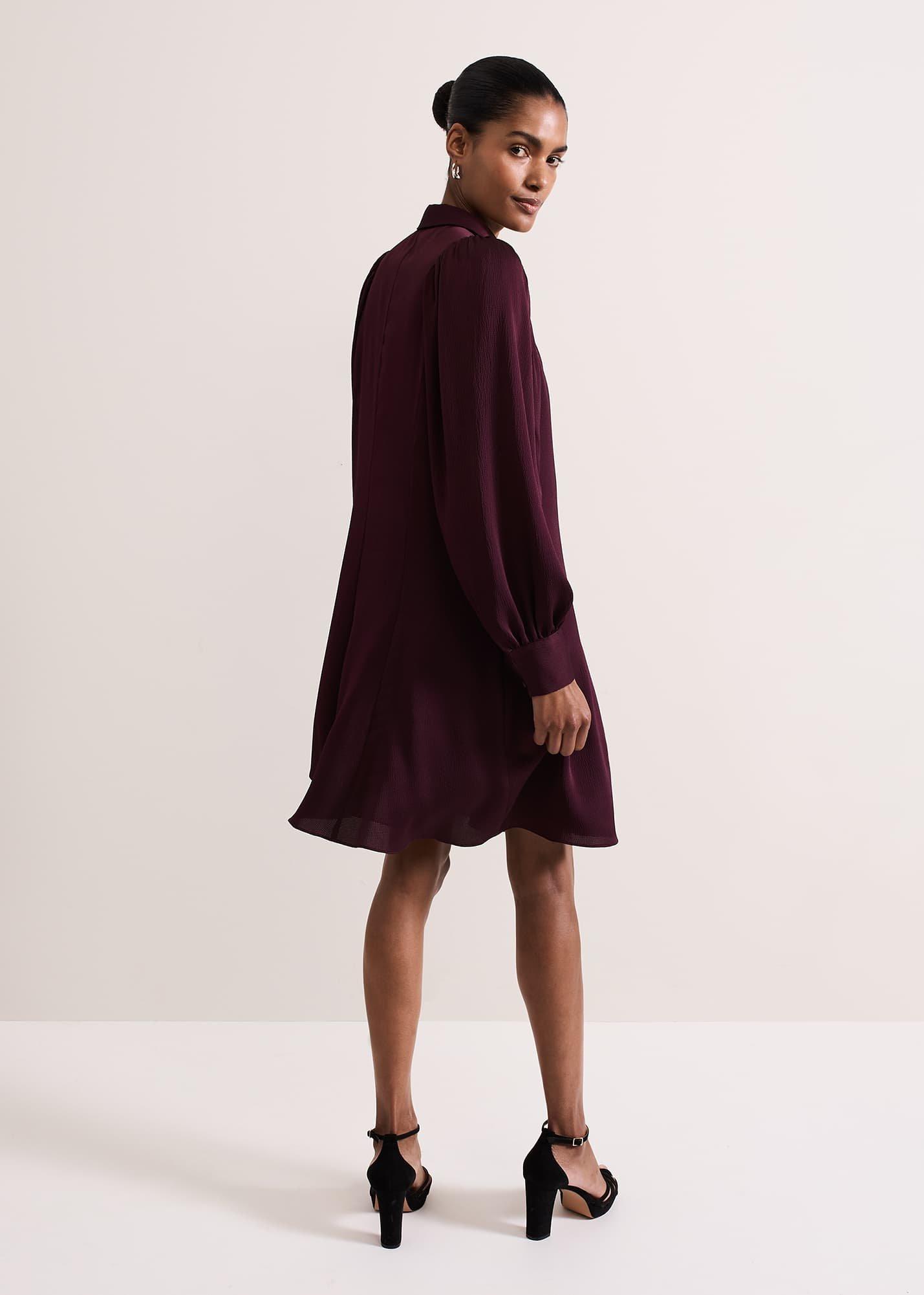 Tila Burgundy Embellished Shirt Dress