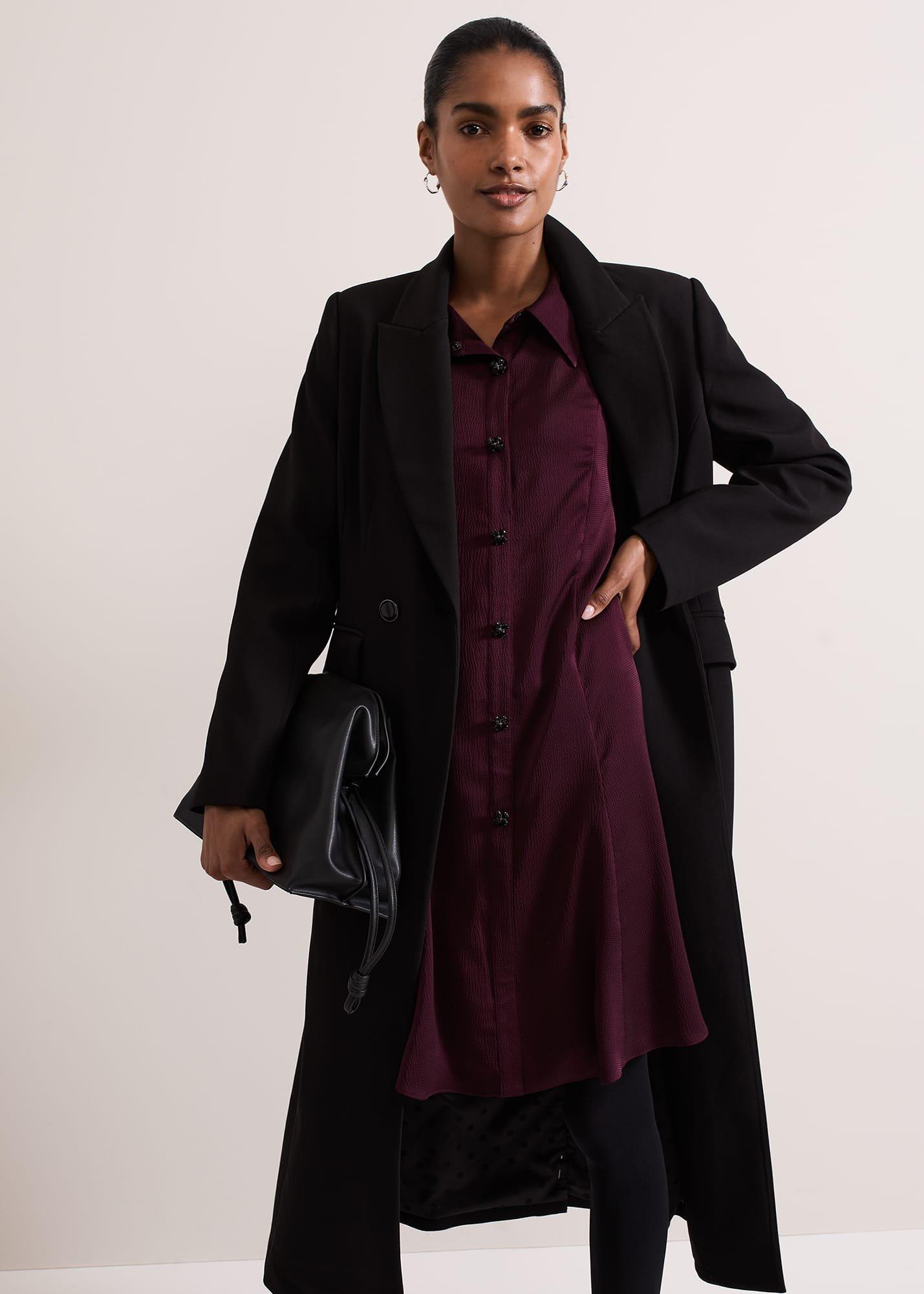Tila Burgundy Embellished Shirt Dress
