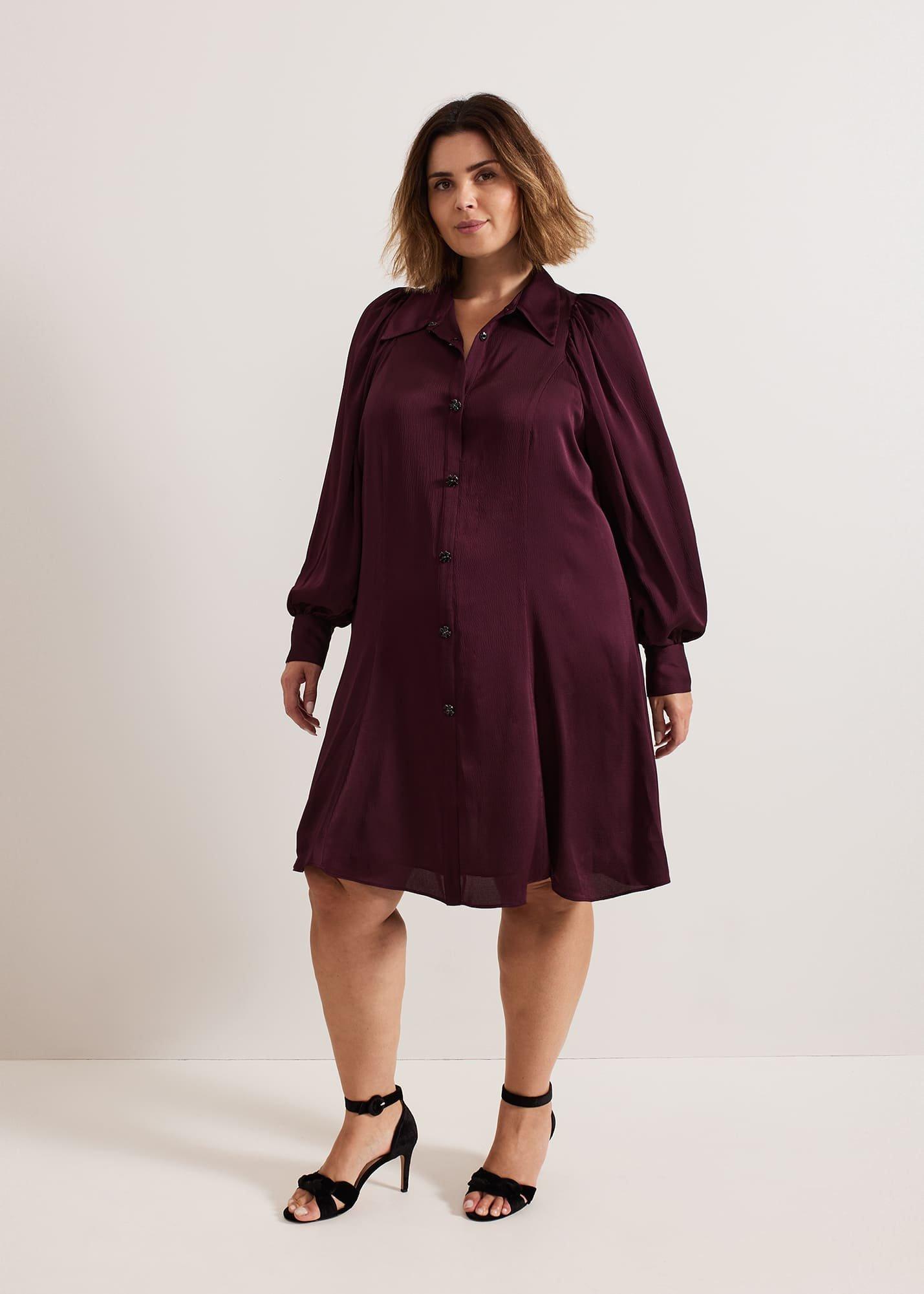 Tila Burgundy Embellished Shirt Dress