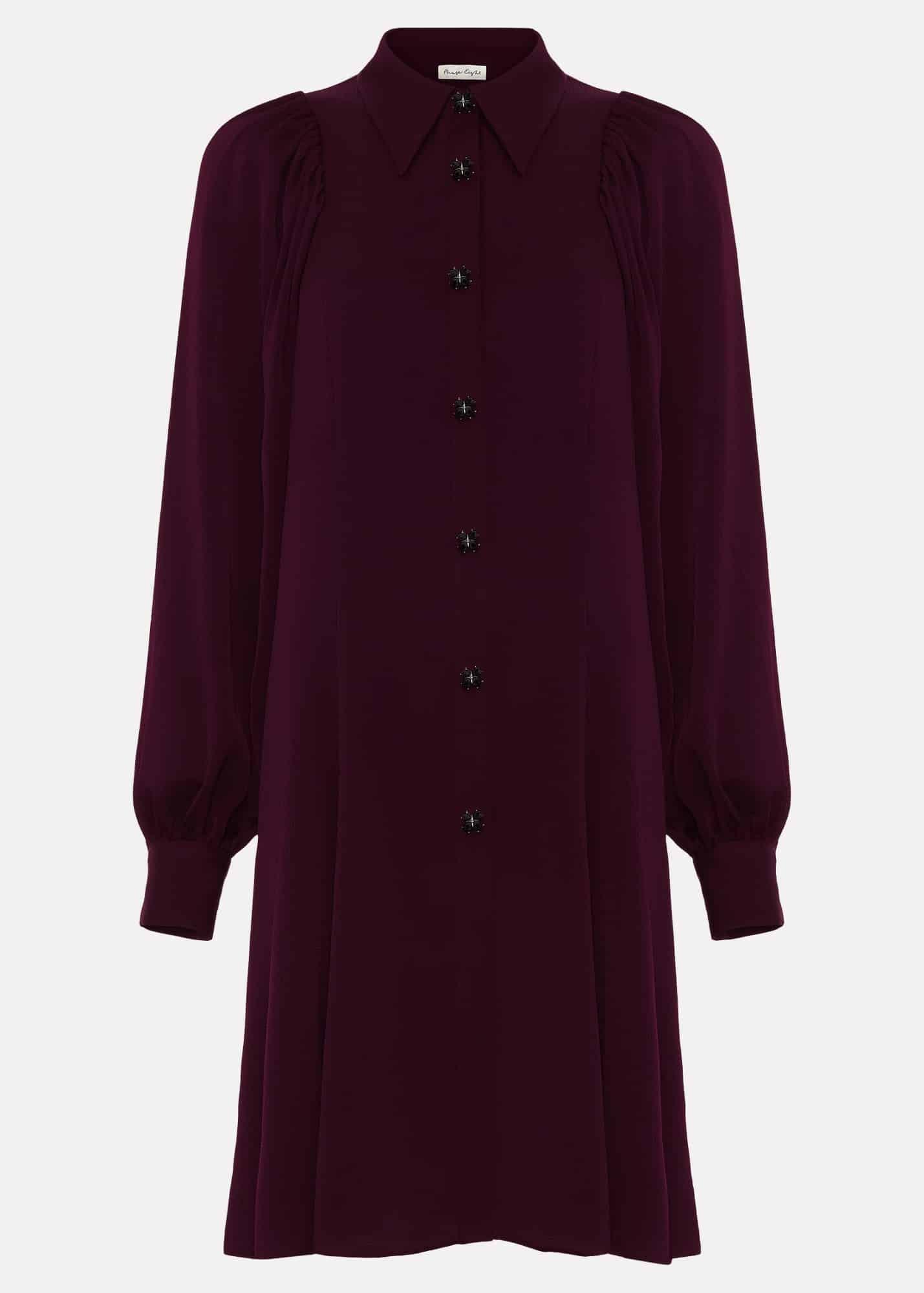 Tila Burgundy Embellished Shirt Dress
