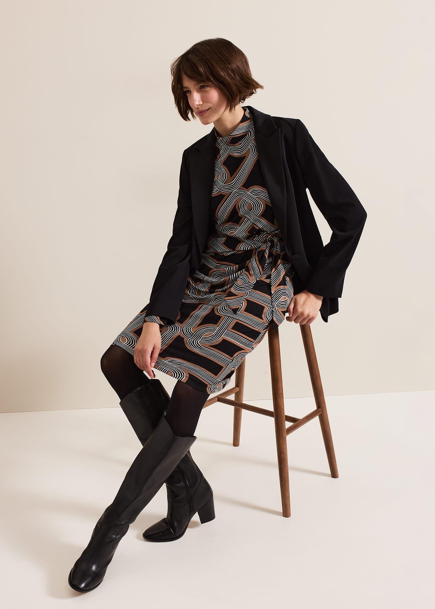 Margot Black Jersey Fitted Midi Dress