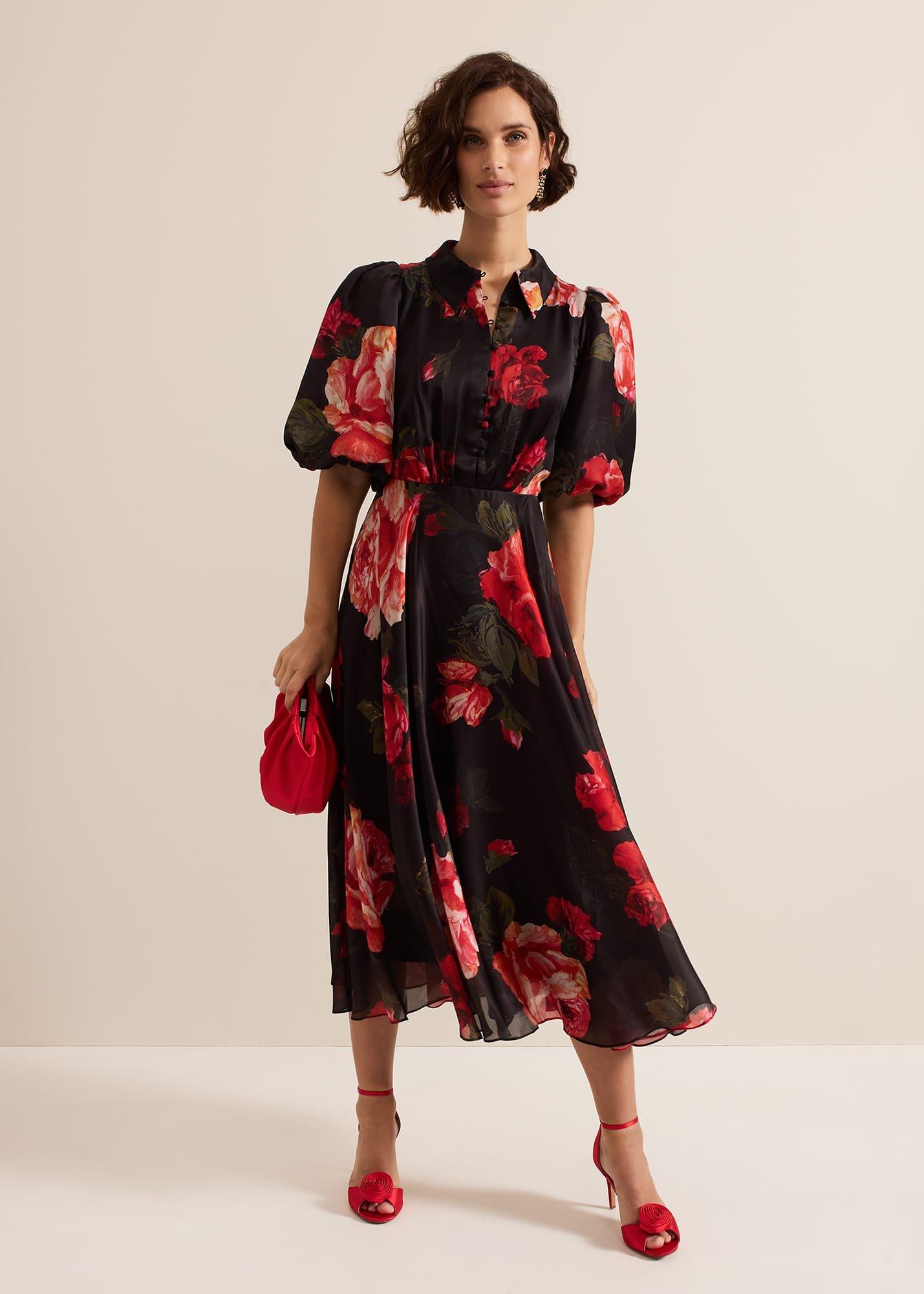 ${product-id}-Cilla Floral Shirt Midi Dress-Black/Multi-${view-type}