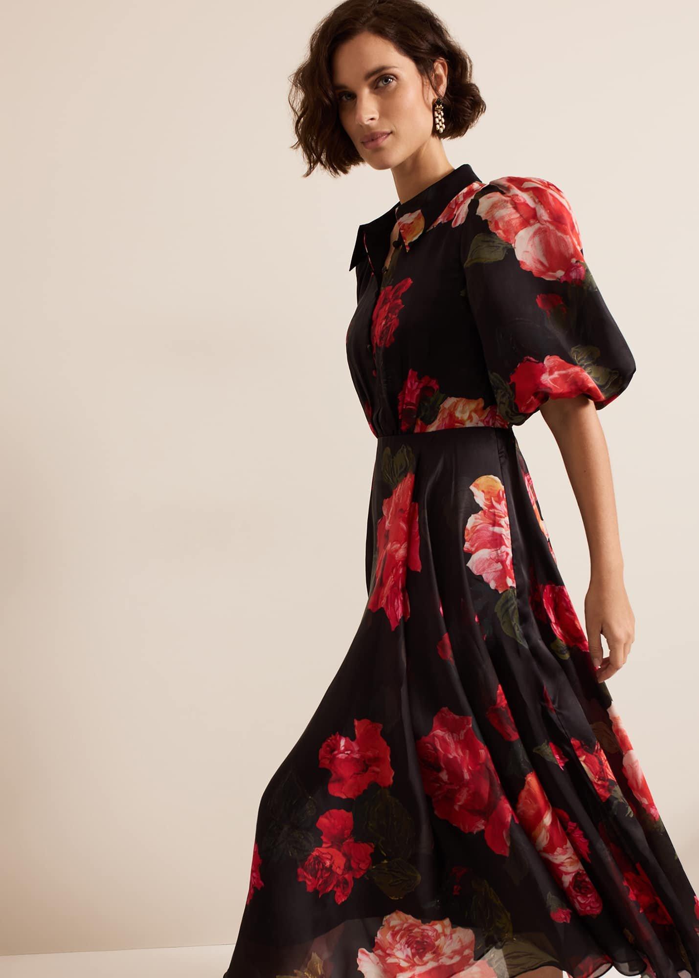 ${product-id}-Cilla Floral Shirt Midi Dress-Black/Multi-${view-type}