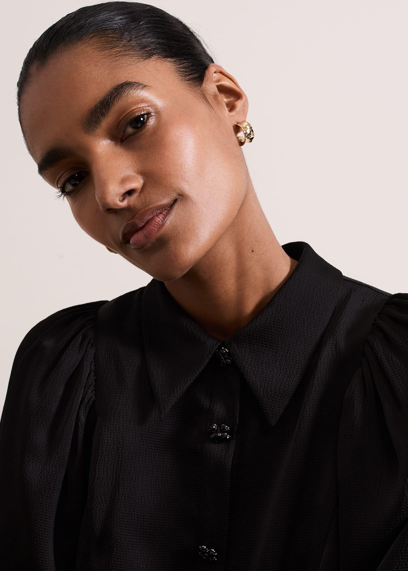 ${product-id}-Tila Black Satin Embellished Shirt Dress-Black-${view-type}