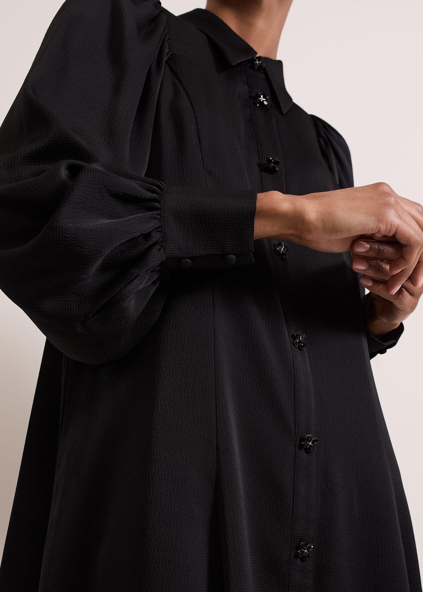${product-id}-Tila Black Satin Embellished Shirt Dress-Black-${view-type}