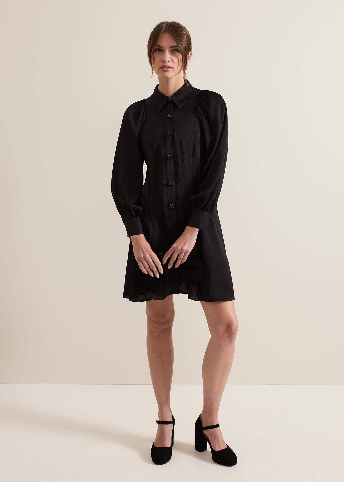 petite satin shirt dress Satin Shirt Dress |