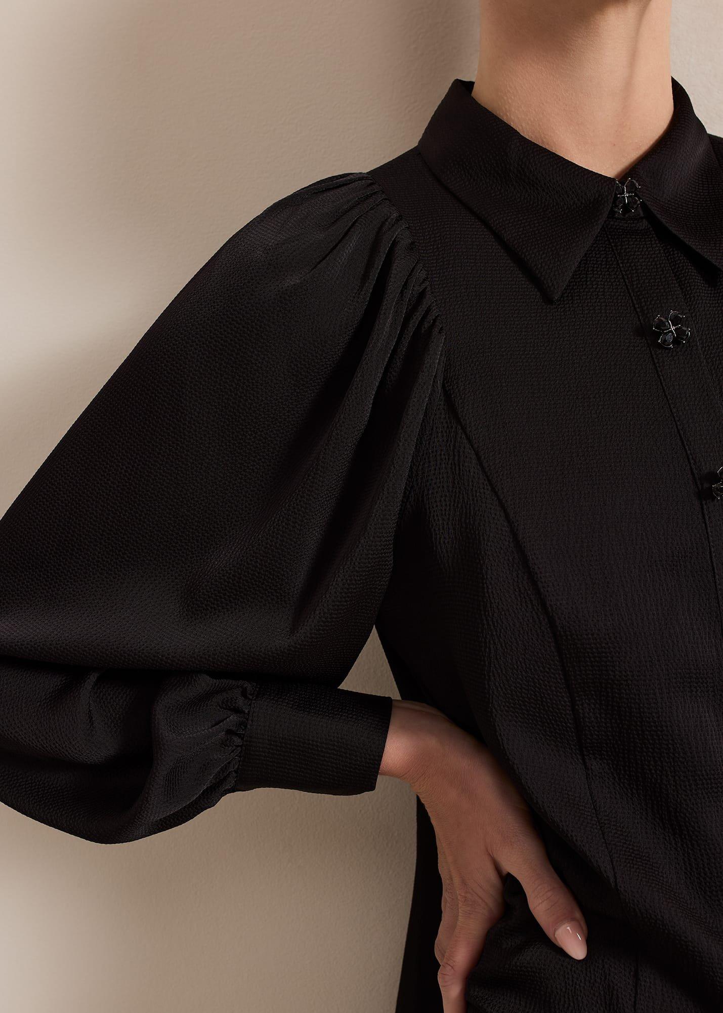 Petite Tila Black Satin Shirt Dress