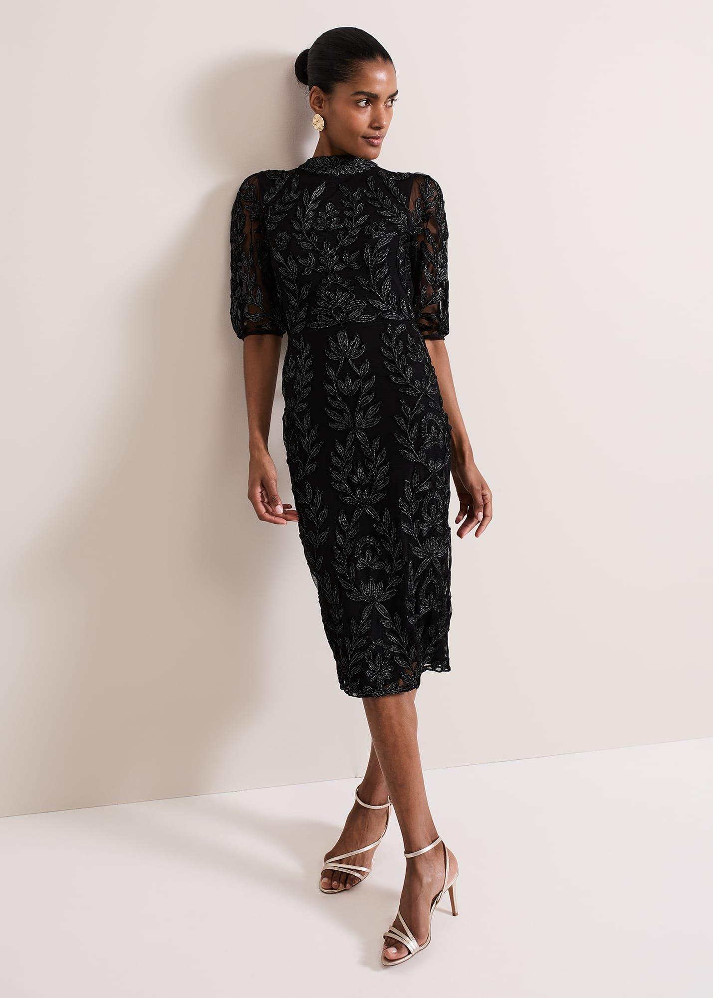 ${product-id}-Misha Tapework Shimmer Dress-Black-${view-type}
