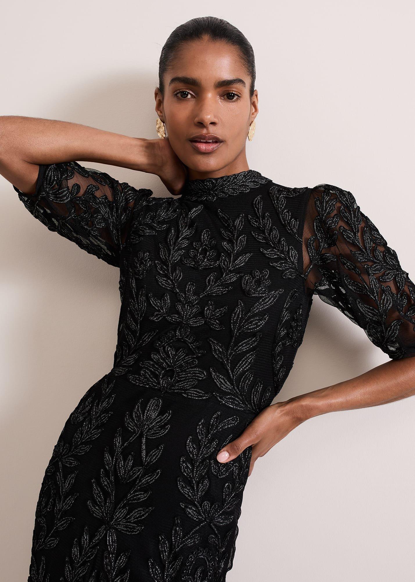 ${product-id}-Misha Tapework Shimmer Dress-Black-${view-type}