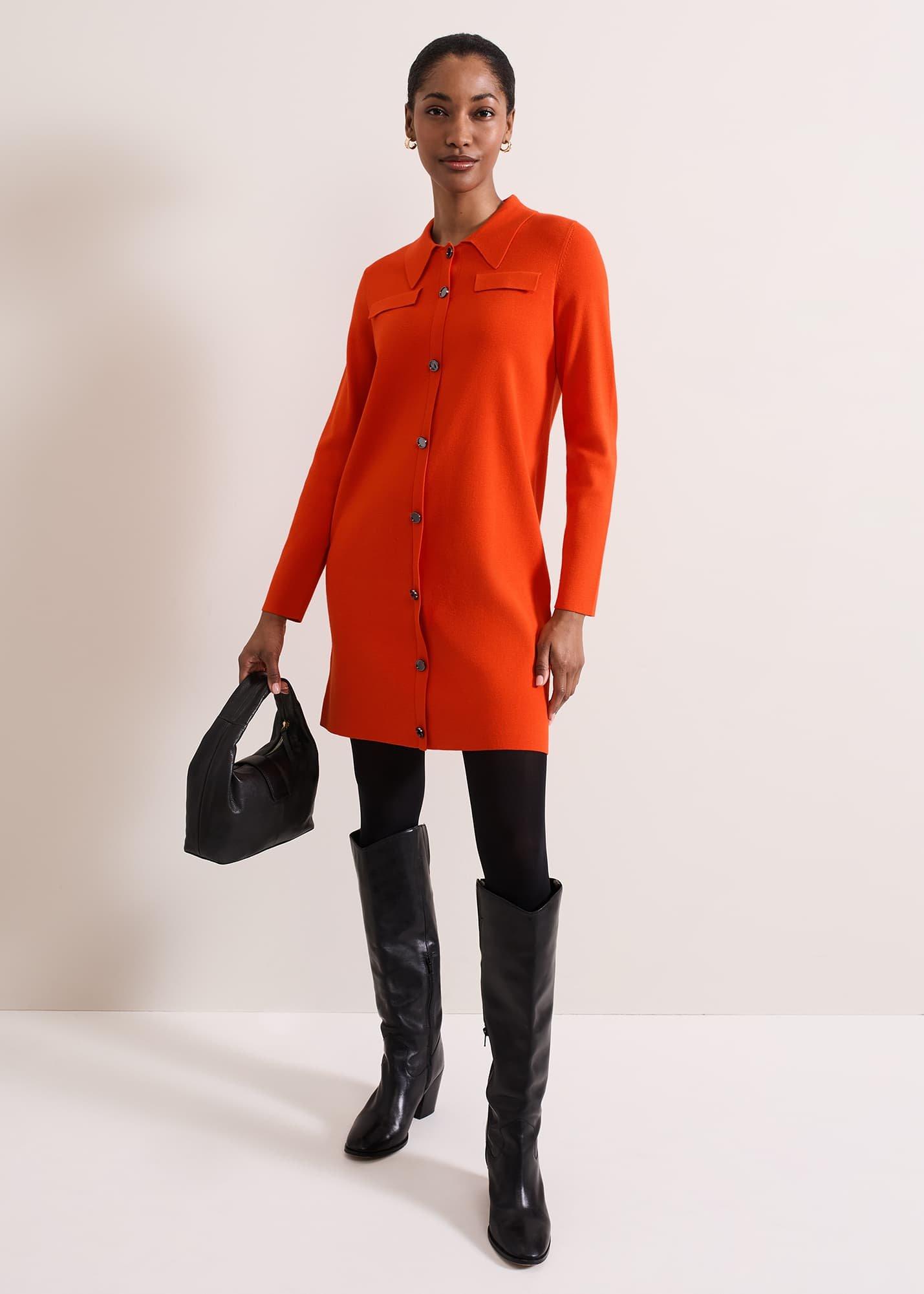 ${product-id}-Azealia Fine Knit Collared Tunic Dress-Orange-${view-type}