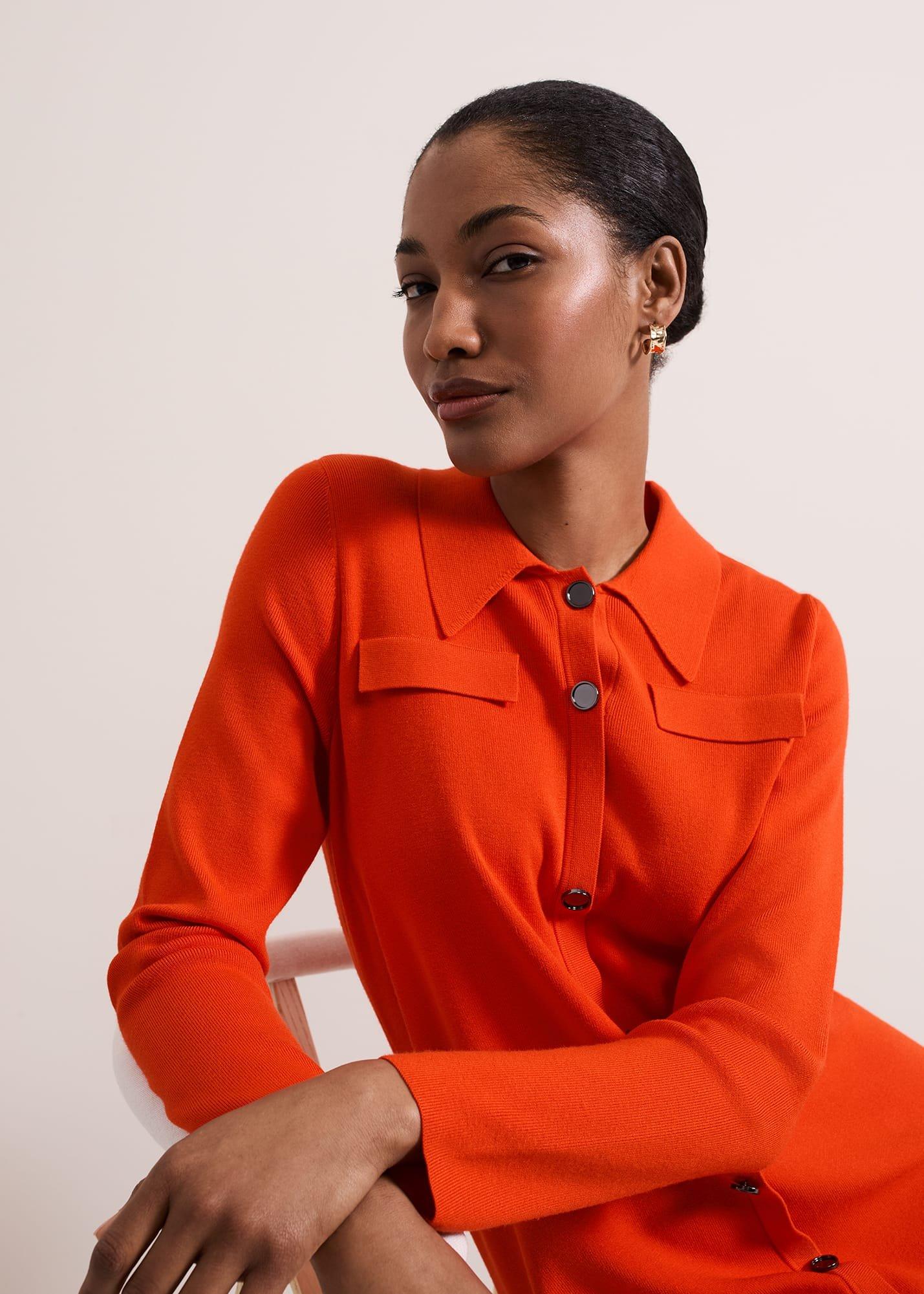 ${product-id}-Azealia Fine Knit Collared Tunic Dress-Orange-${view-type}