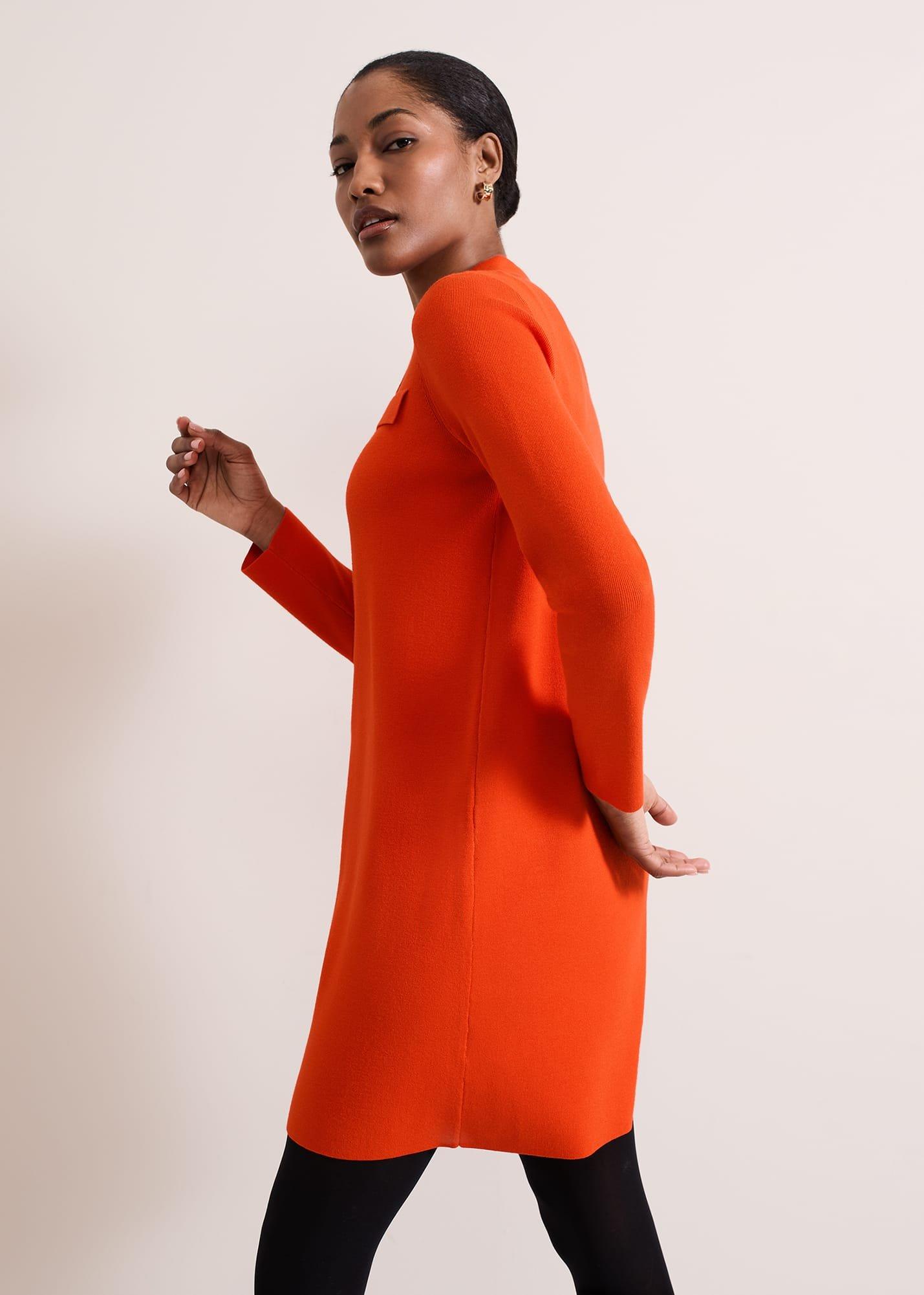 ${product-id}-Azealia Fine Knit Collared Tunic Dress-Orange-${view-type}